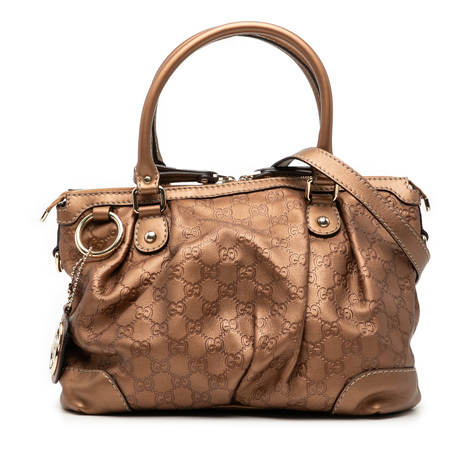 Gucci Guccissima Sukey Leather Satchel Bag Brown: Gucci Guccissima Sukey Leather Satchel Bag Brown The Gucci Guccissima Sukey Satchel is a brown leather bag made in Italy. It features an embossed leather body, rolled leather handles, a detachable fla