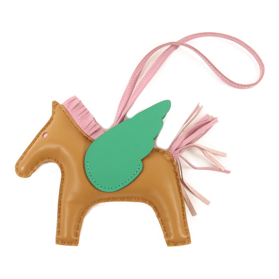 Hermes Rodeo Pegase MM bag charm Milo Swift leather Mauve Sylvestre Chai: Hermes Rodeo Pegase MM bag charm Milo Swift leather Mauve Sylvestre Chai Hermes Rodeo Pegase MM charm in Mauve Sylvestre with brown and pink accents. The charm is made from Milo leather, Swift leather