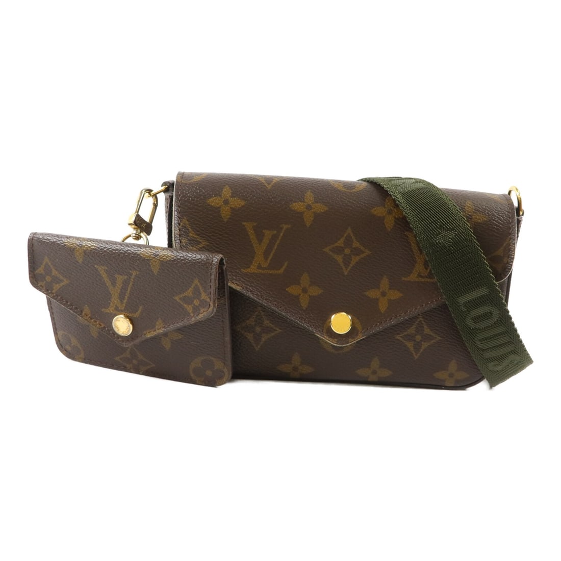 Louis Vuitton Felicie Strap and Go Shoulder Bag M80091 Monogram Brown Green: Louis Vuitton Felicie Strap and Go Shoulder Bag M80091 Monogram Brown Green The Louis Vuitton Felicie Strap & Go Shoulder Bag is presented in a Monogram and PVC coated canvas construction with a brown