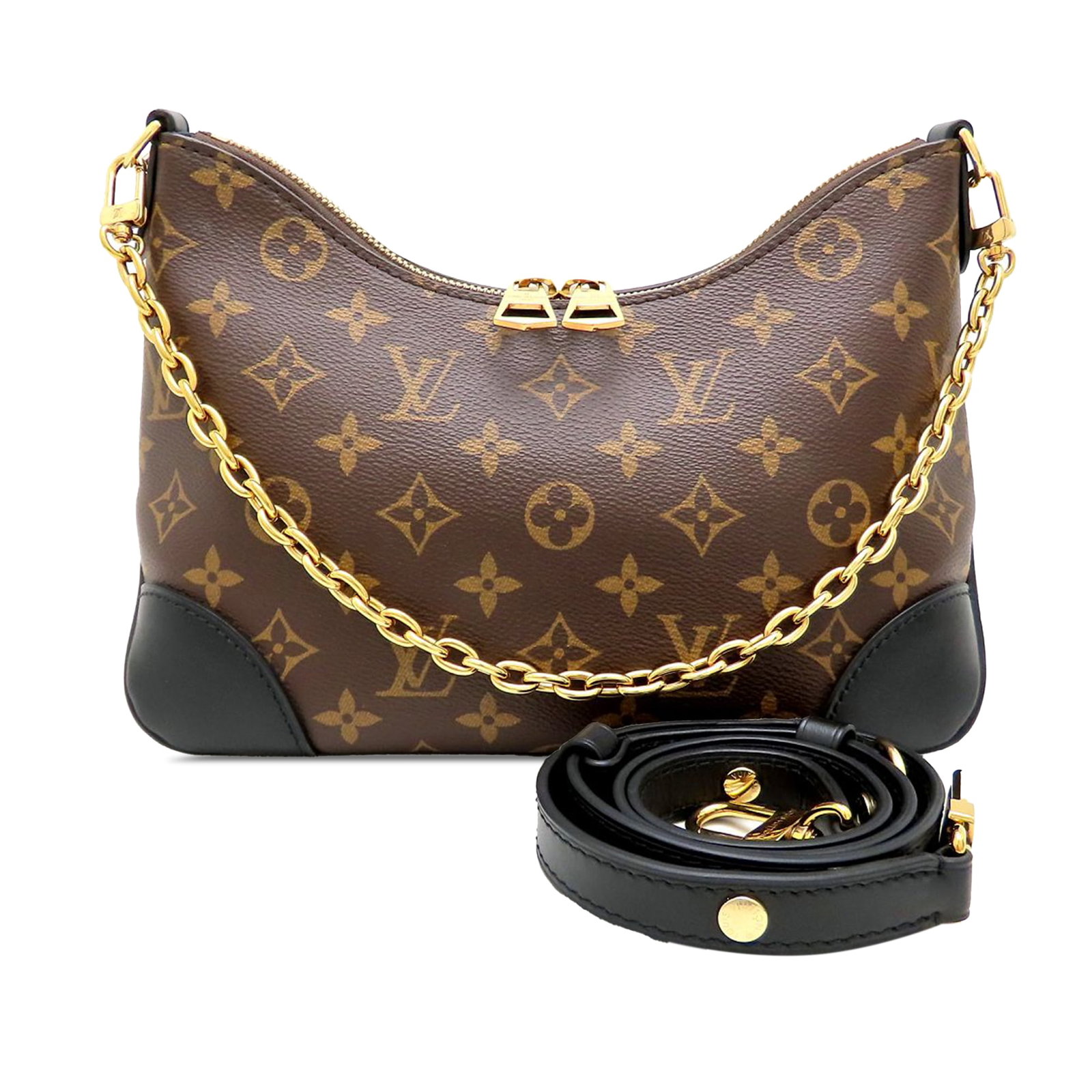 Louis Vuitton Boulogne PM Monogram Shoulder Bag Brown: Louis Vuitton Boulogne PM Monogram Shoulder Bag Brown Louis Vuitton Monogram Boulogne PM bag in brown monogram canvas with leather trim. It features a detachable curb chain shoulder strap, a detachabl