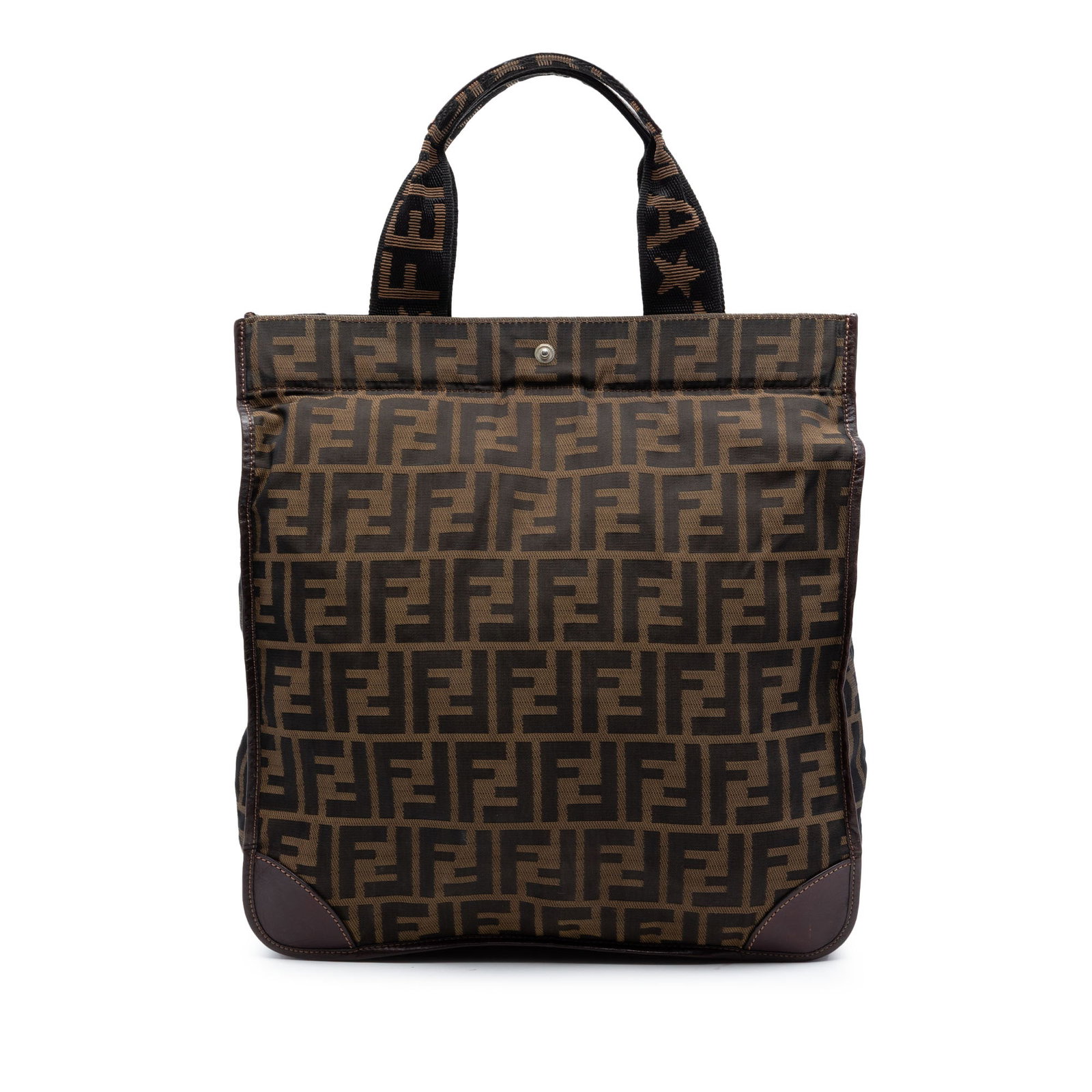 Fendi Zucca Canvas Tote Bag with Leather Trim Brown: Fendi Zucca Canvas Tote Bag with Leather Trim Brown Fendi Zucca Canvas Shopping Tote with a canvas body, leather trim, flat canvas handles, and an open top with button closure. Made in Italy. Conditio