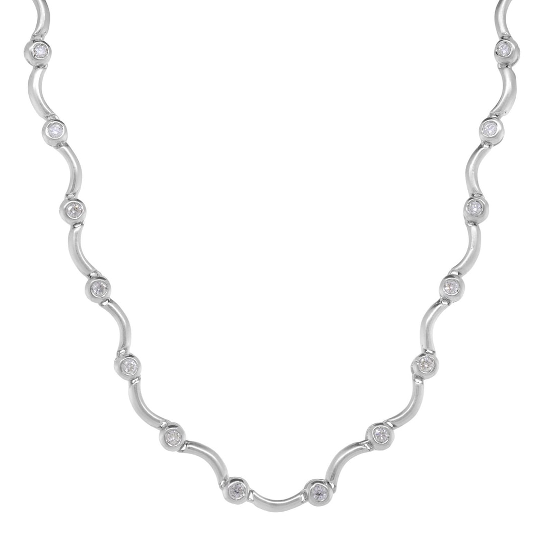 Rachel Koen 18k White Gold Diamond Necklace 0.95cttw 16 Inches Adjustable: Rachel Koen 18k White Gold Diamond Necklace 0.95cttw 16 Inches Adjustable This exquisite Rachel Koen Diamond Link Necklace is crafted from luxurious 18k white gold and features a stunning array of rou