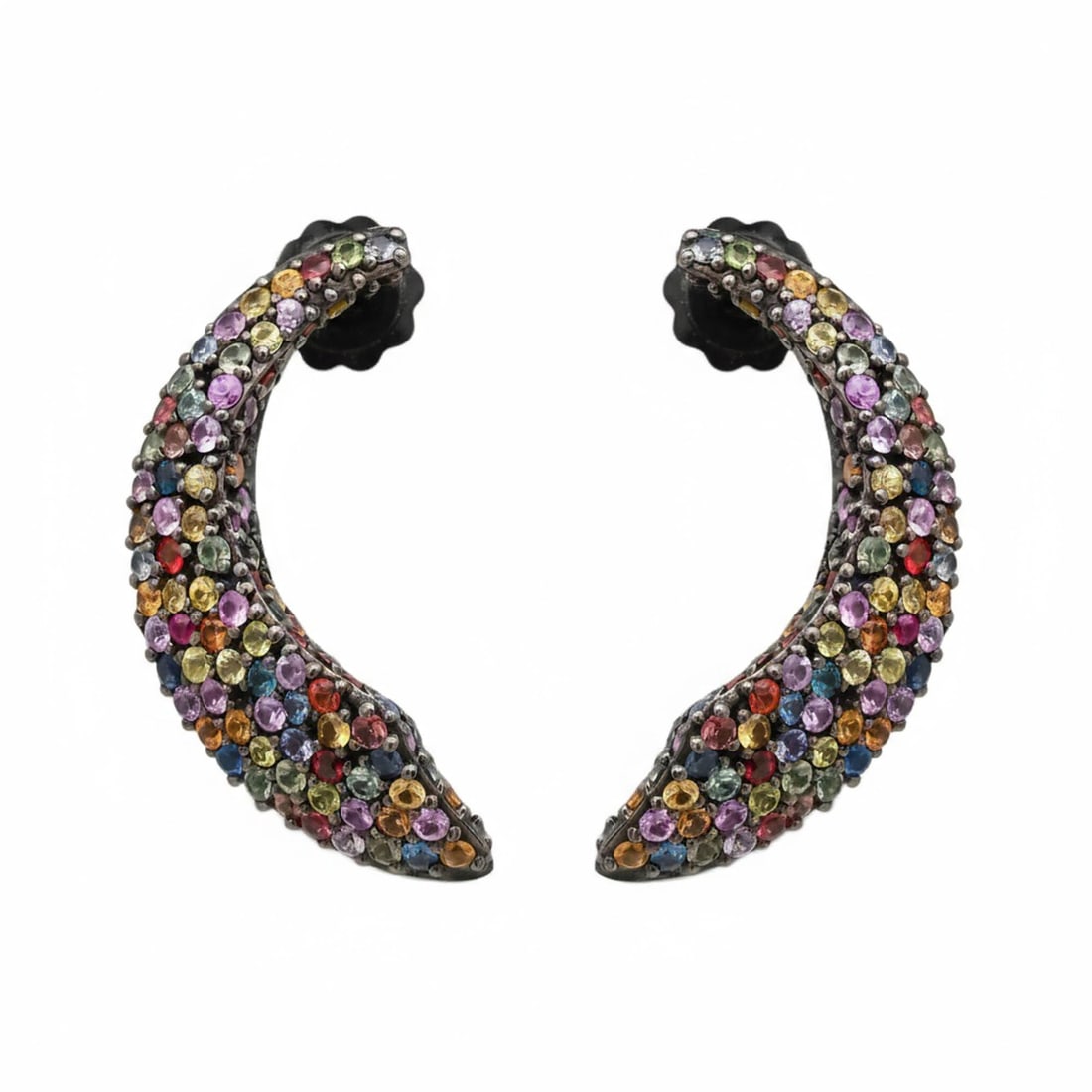 Sterling Silver Crescent Earrings With Multicolor Sapphire Accents By MCL (1 of 4)