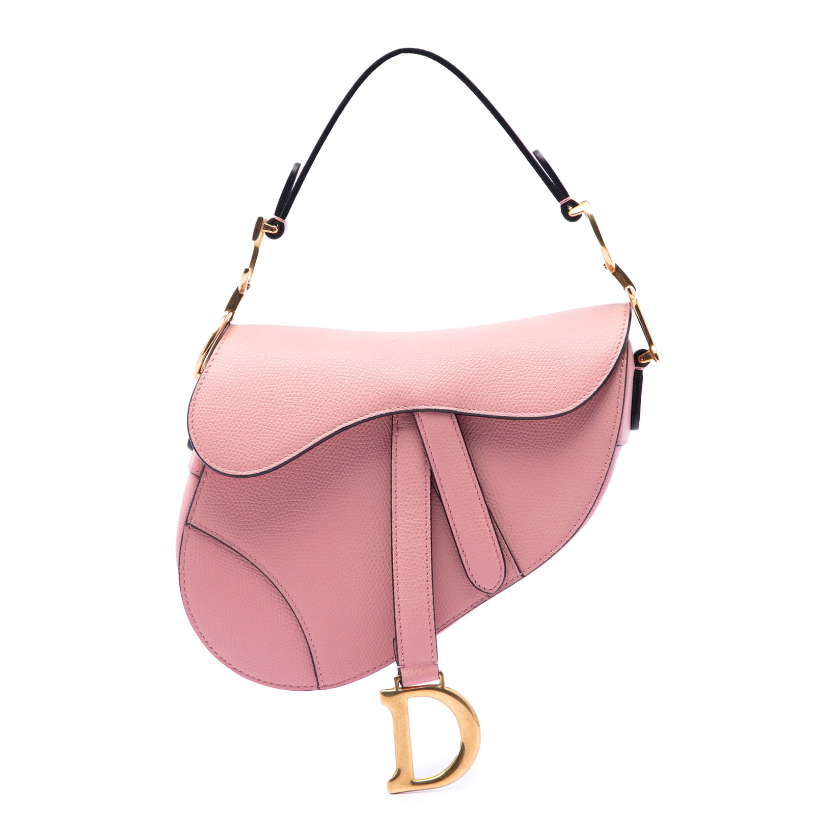 Dior Saddle Bag Mini Pink Grained Calfskin Leather: Dior Saddle Bag Mini Pink Grained Calfskin Leather Dior Mini Grained Calfskin Saddle Bag in pink leather, made in Italy. This bag features a leather body, a flat leather handle, a front flap with magn