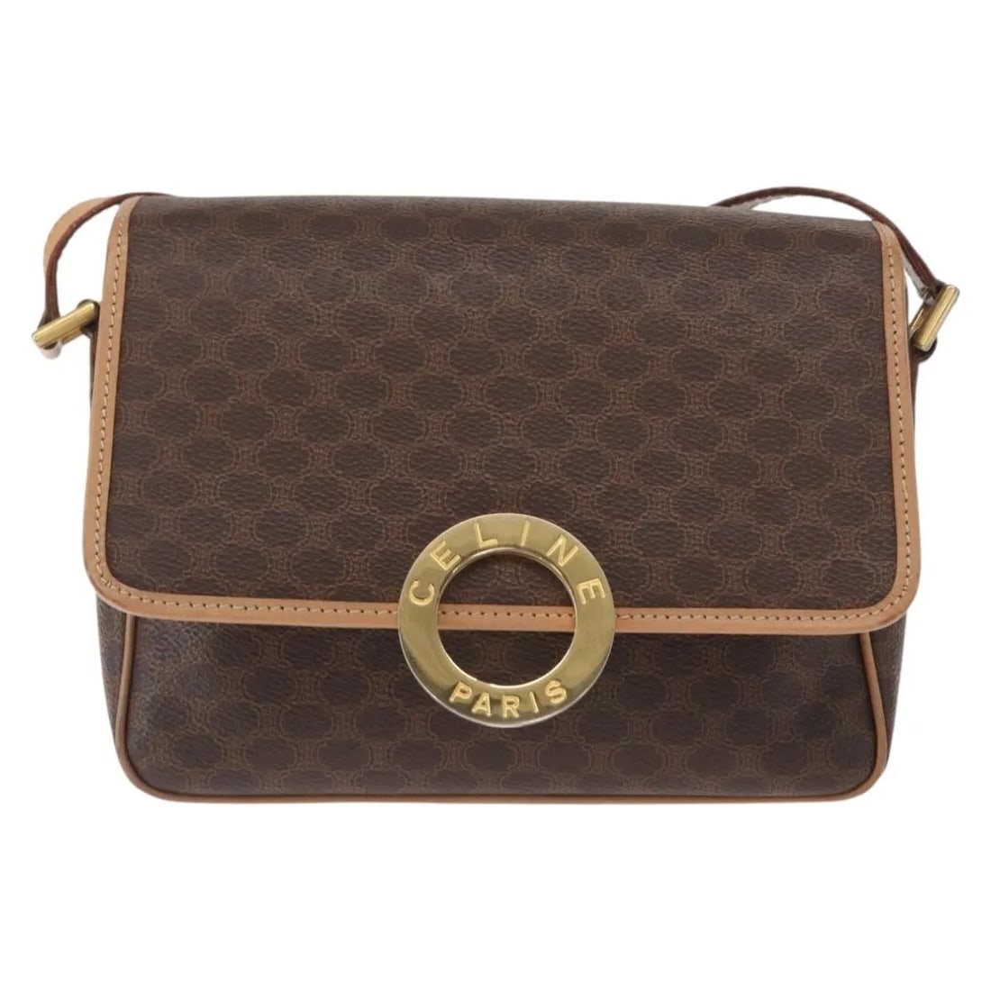 Celine Vintage Macadam Circle Logo Shoulder Bag Canvas Leather: Celine Vintage Macadam Circle Logo Shoulder Bag Canvas Leather Vintage Celine Macadam Circle Logo bag in brown canvas with leather trim. This unisex piece is made in Italy and shows honest vintage wea