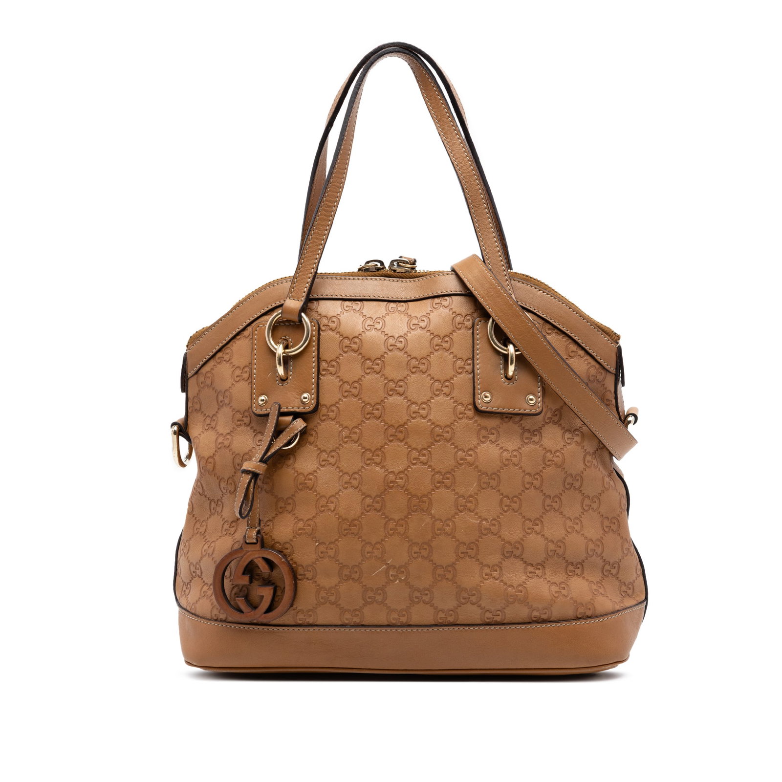 Gucci Medium Guccissima Charm Dome Leather Satchel Brown (1 of 6)