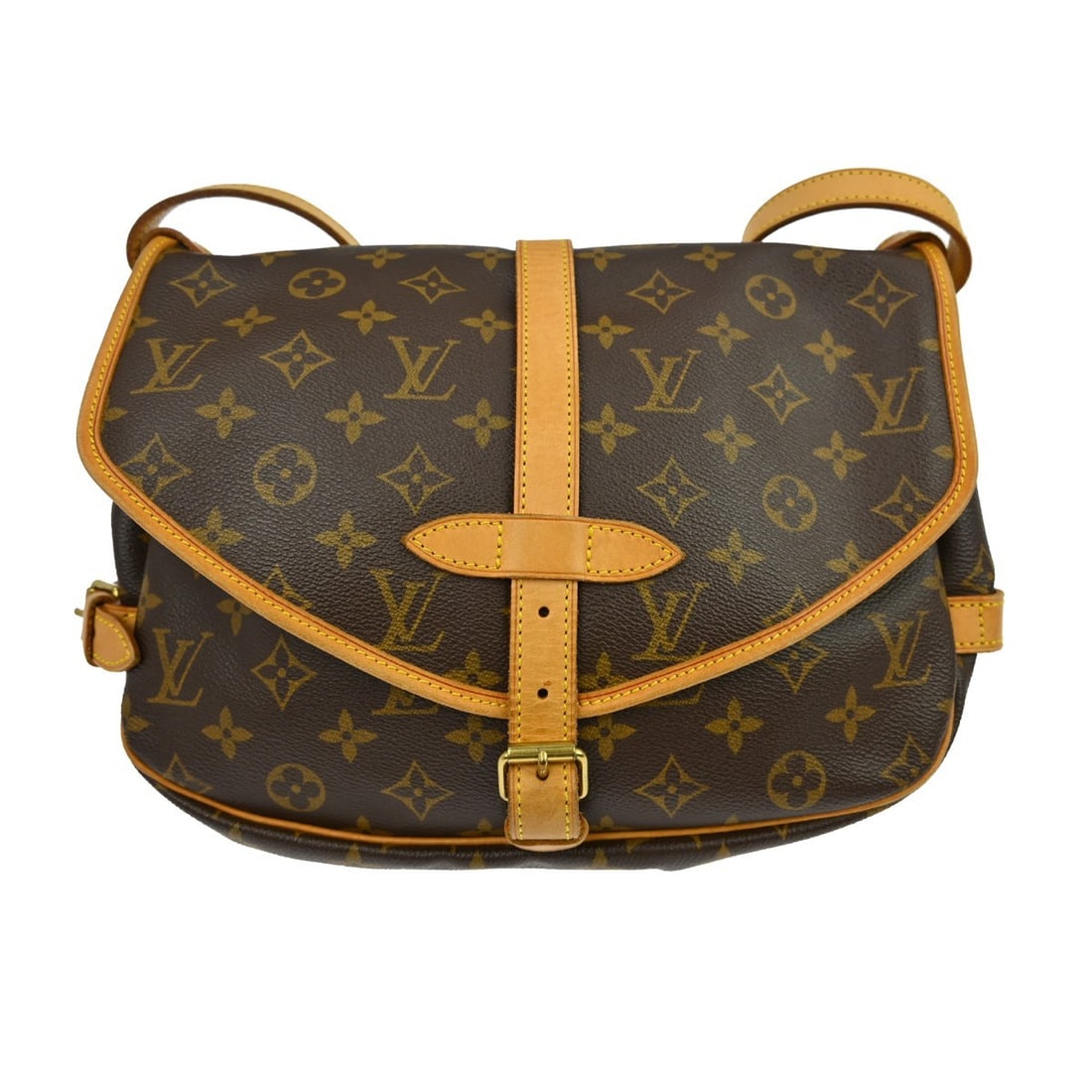 Louis Vuitton Saumur 30 Monogram Canvas Shoulder Bag M42256: Louis Vuitton Saumur 30 Monogram Canvas Shoulder Bag M42256 Vintage Louis Vuitton Saumur 30 messenger shoulder bag in brown Monogram canvas and leather. This medium bag features a buckle flap closure 