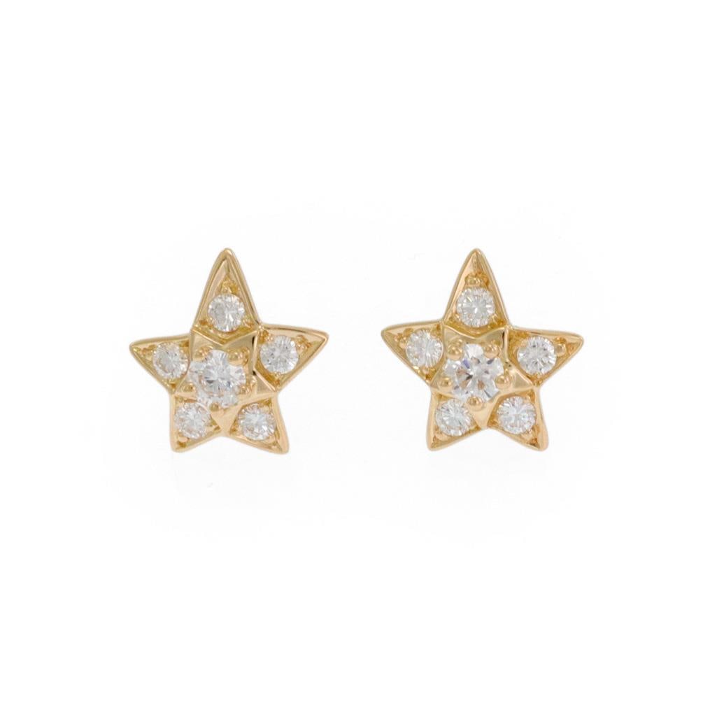 Chanel 18k Yellow Gold Star Earrings with Diamonds Screw Backs (1 of 5)