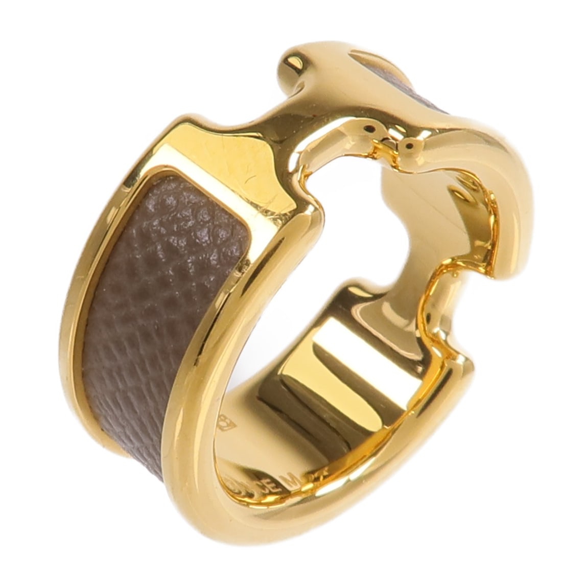Hermes Olympe SM ring Madame leather gray Etoupe metal: Hermes Olympe SM ring Madame leather gray Etoupe metal Hermes Olympe Ring SM Madame in gray and Etoupe, made with leather and metal. The ring has an 8 mm width and comes with a storage box and storage