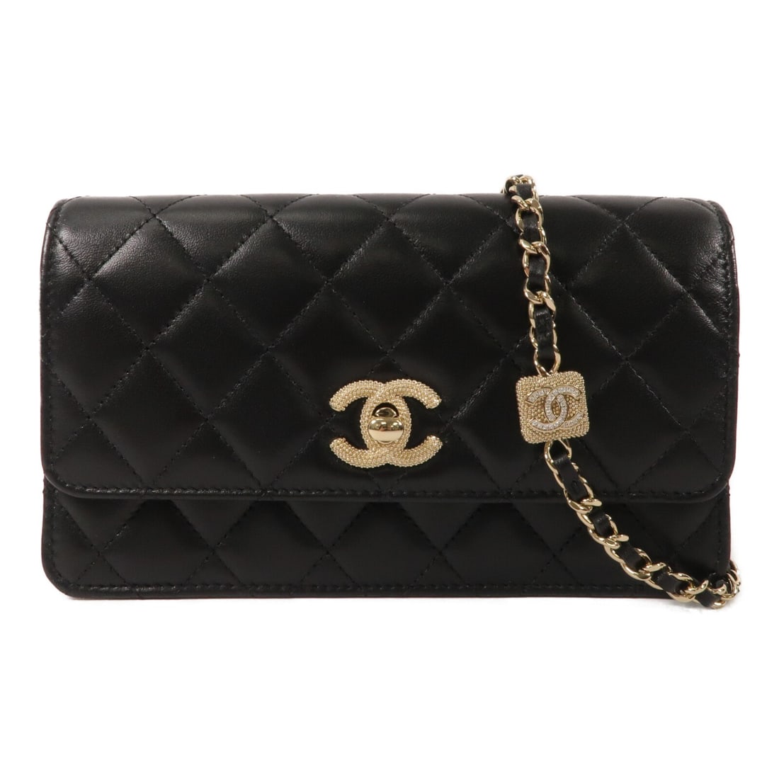 CHANEL CC Lambskin Shoulder Bag Black Chain Gold Tone Hardware (1 of 15)