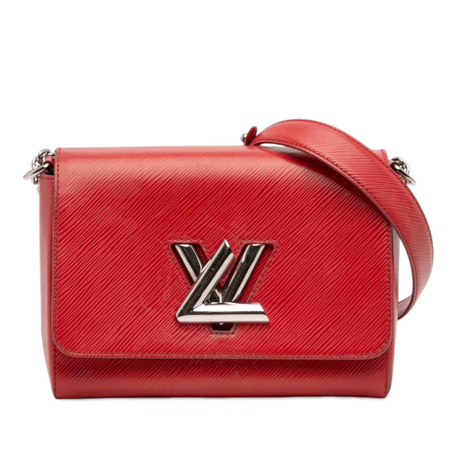 Louis Vuitton Epi Twist MM Red Leather Bag: Louis Vuitton Epi Twist MM Red Leather Bag This Louis Vuitton Epi Twist MM bag is crafted from signature epi leather in a striking red color. It features a leather-woven chain-link shoulder strap with