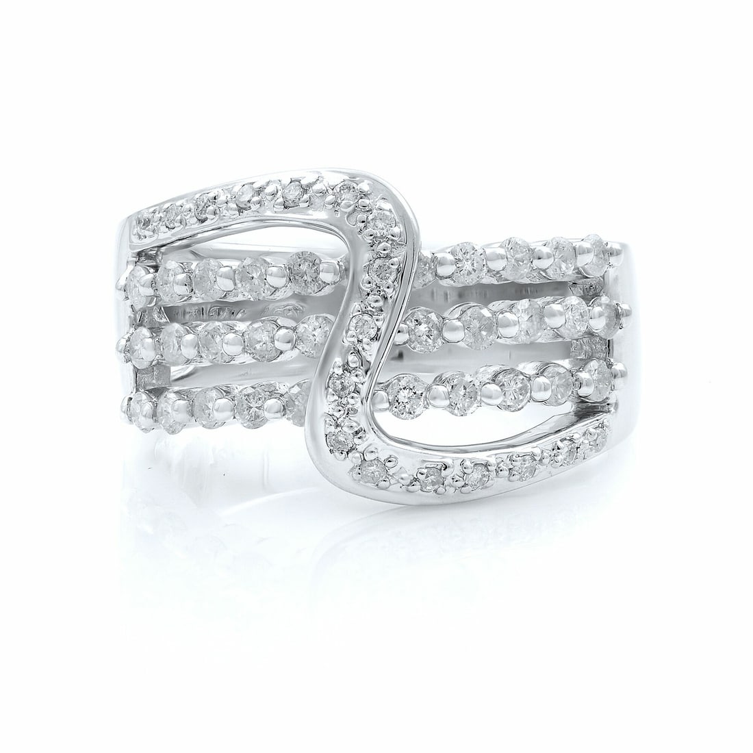 Rachel Koen 14K White Gold Diamond Ring 0.75 Cttw Size 7.5 Adjustable: Rachel Koen 14K White Gold Diamond Ring 0.75 Cttw Size 7.5 Adjustable This exquisite Rachel Koen ladies' ring features a stunning arrangement of round diamonds beautifully set in a micro-prong style. 