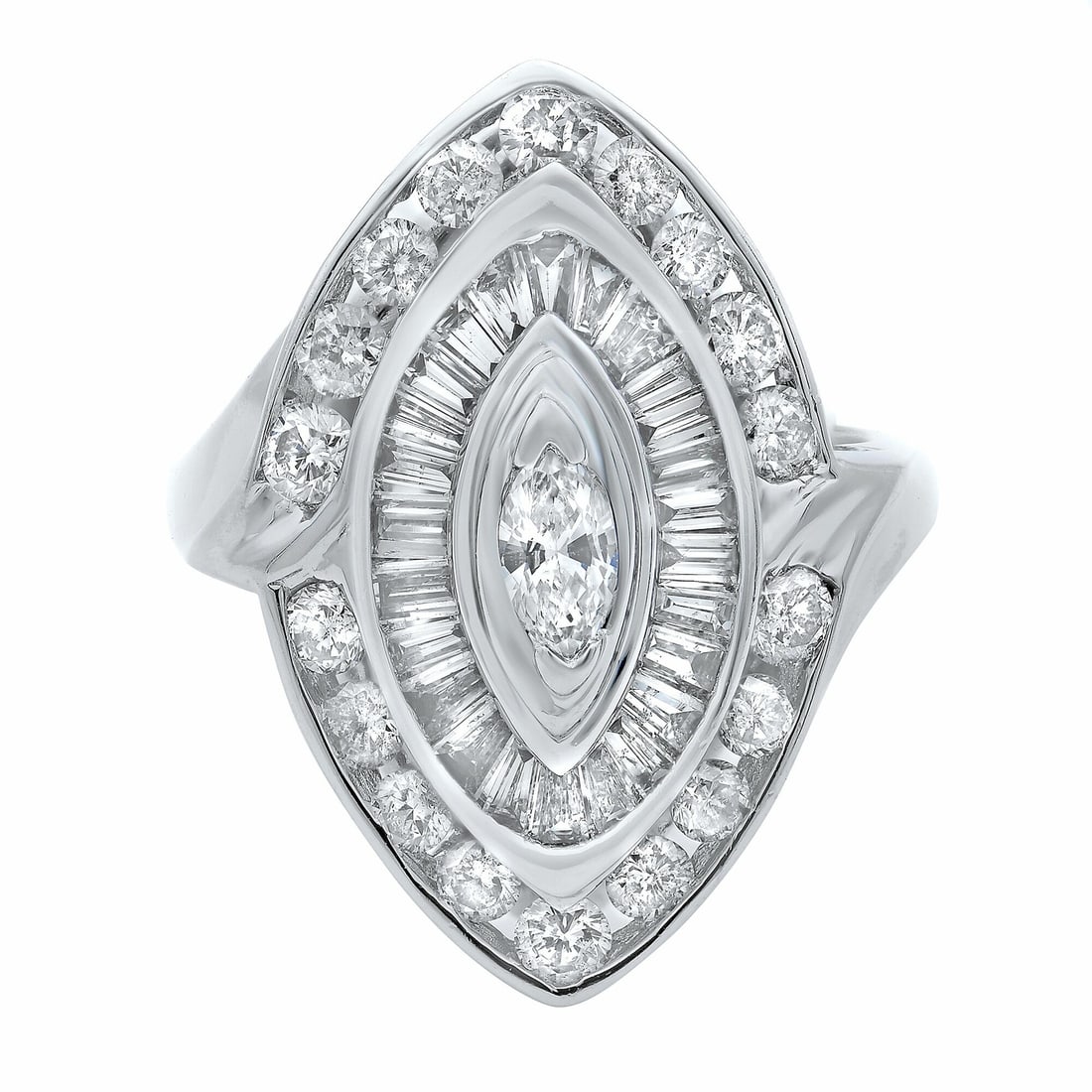 Rachel Koen 14K White Gold Diamond Cocktail Ring 2.00 Cttw Marquise Size 8: Rachel Koen 14K White Gold Diamond Cocktail Ring 2.00 Cttw Marquise Size 8 Elevate your elegance with this stunning Rachel Koen Diamond Cocktail Ring, beautifully crafted in 14K white gold. This exqui