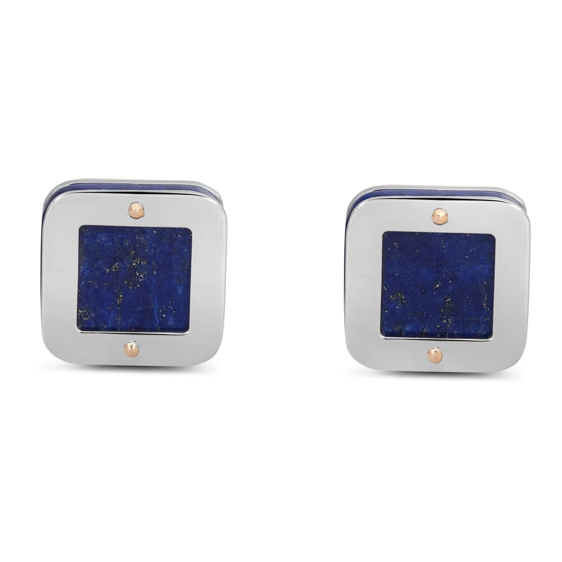 Baraka Lapis Lazuli Square Cufflinks in 18K White Gold and Rose Gold: Baraka Lapis Lazuli Square Cufflinks in 18K White Gold and Rose Gold Elevate your formal attire with these exquisite cufflinks from Baraka. Featuring a captivating square shape, each cufflink showcase
