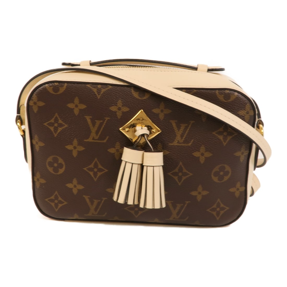 Louis Vuitton Saintonge Monogram 2 Way Shoulder Bag Brown White: Louis Vuitton Saintonge Monogram 2 Way Shoulder Bag Brown White Louis Vuitton Saintonge 2 Way Shoulder Bag in Monogram and PVC coated canvas, presented in brown and white tones. It is a women's regula