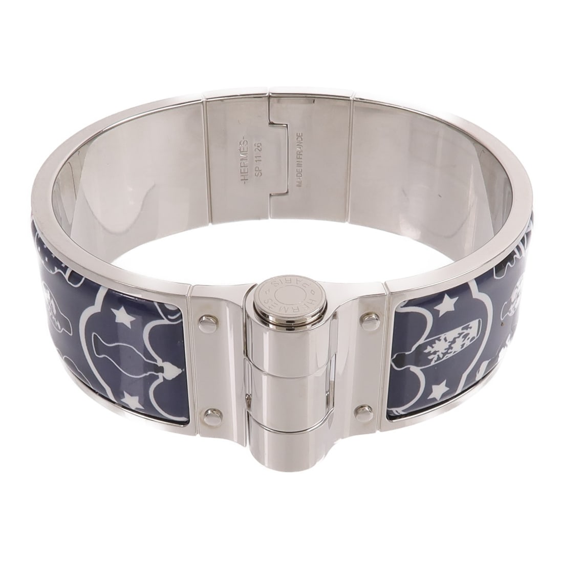 Hermes Charniere enamel bangle bracelet navy orange silver tone (1 of 9)