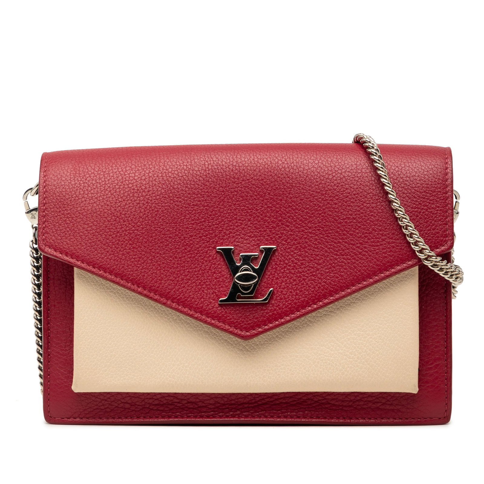 Louis Vuitton MyLockMe Chain Pochette Bicolor Leather Bag: Louis Vuitton MyLockMe Chain Pochette Bicolor Leather Bag Louis Vuitton MyLockMe Chain Pochette in bicolor leather with a detachable chain link shoulder strap and front flap twist-lock closure. The ba