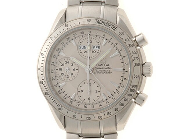 OMEGA Speedmaster Day-Date 3221.30 Stainless Steel Wristwatch: OMEGA Speedmaster Day-Date 3221.30 Stainless Steel Wristwatch This OMEGA Speedmaster Day-Date 3221.30 is a men's wristwatch crafted from stainless steel with a silver finish. The watch features a case