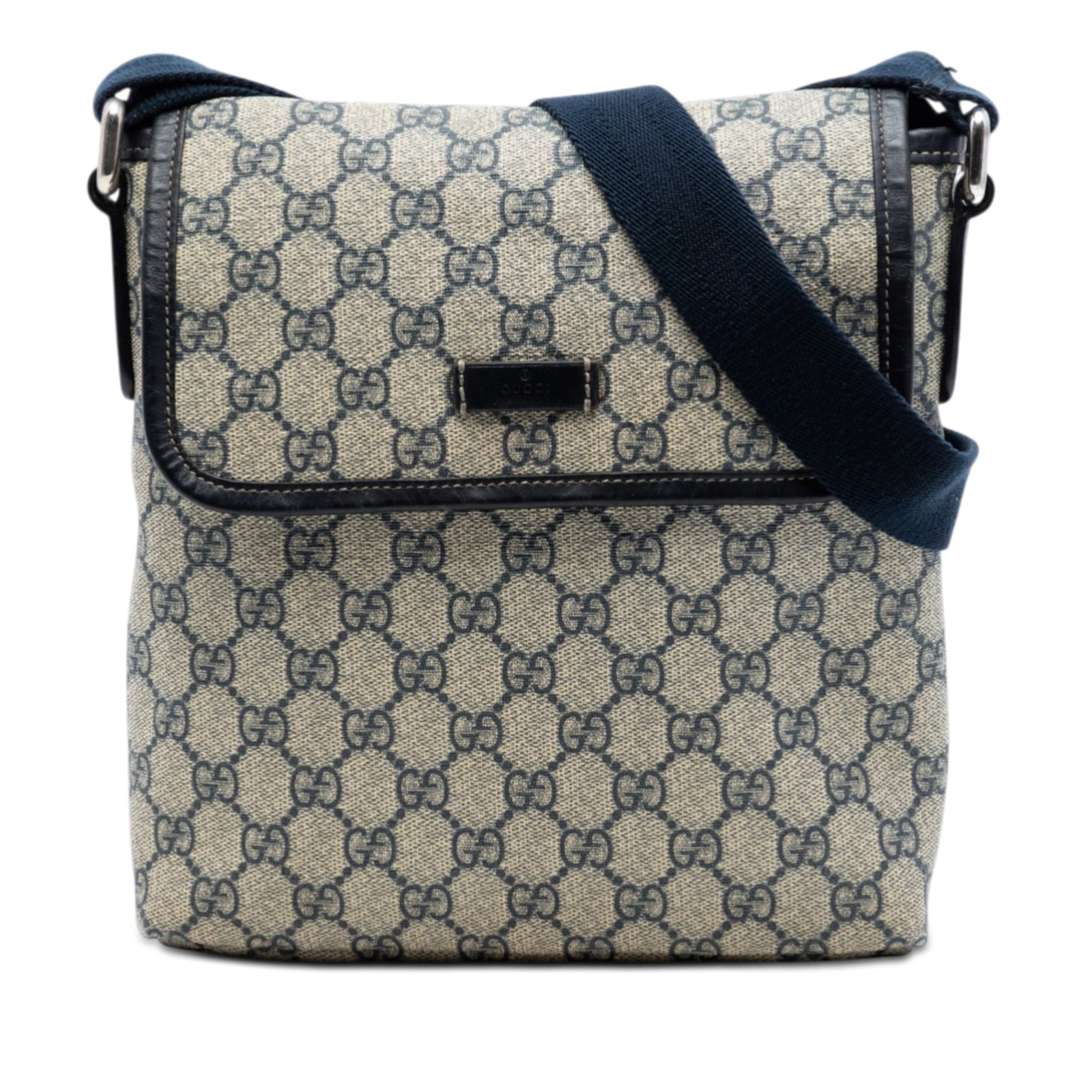 Gucci GG Supreme beige crossbody bag: Gucci GG Supreme beige crossbody bag This Gucci GG Supreme Crossbody bag features a beige coated canvas body with leather trim, an adjustable flat canvas strap, a front flap with magnetic closure, and