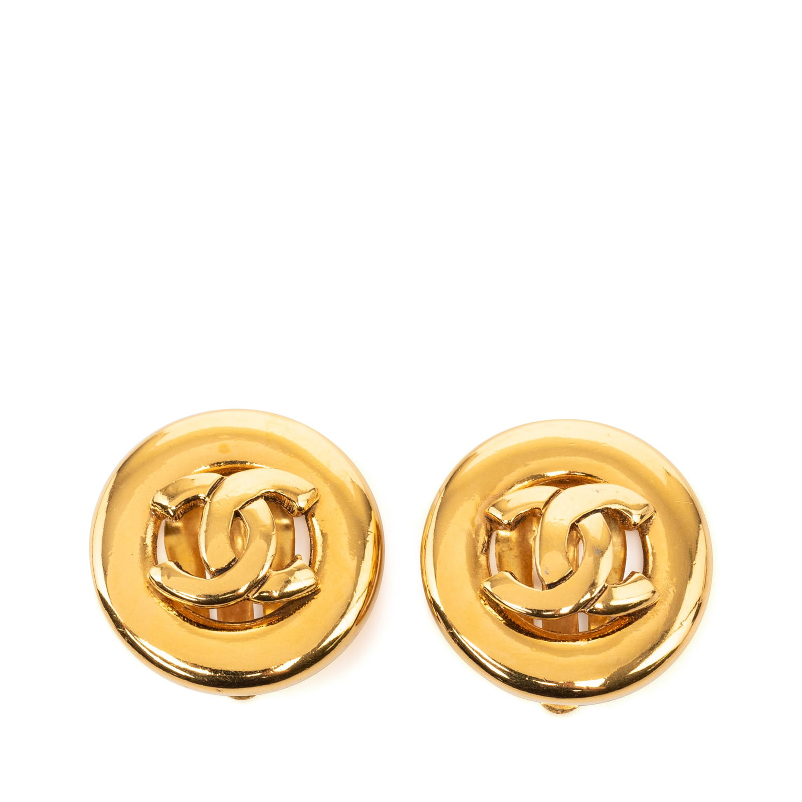 Chanel CC Button Clip Earrings Gold Plated Metal (1 of 3)