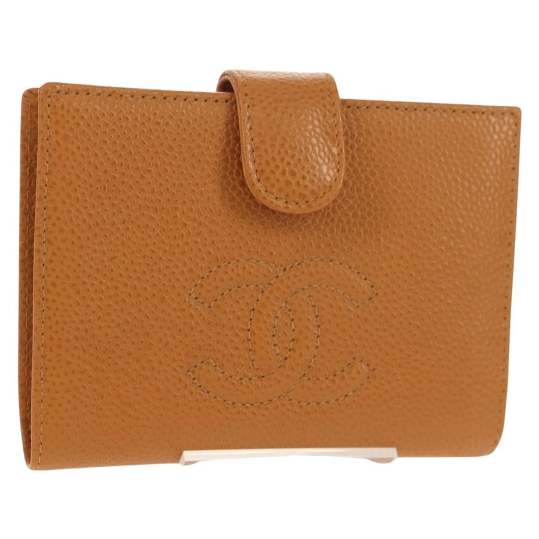 CHANEL Caviar Skin Compact Wallet Brown with Box Card: CHANEL Caviar Skin Compact Wallet Brown with Box Card CHANEL compact wallet in brown and gold Caviar Skin, made in France. This women's wallet comes with an item box and guarantee card. Condition is R