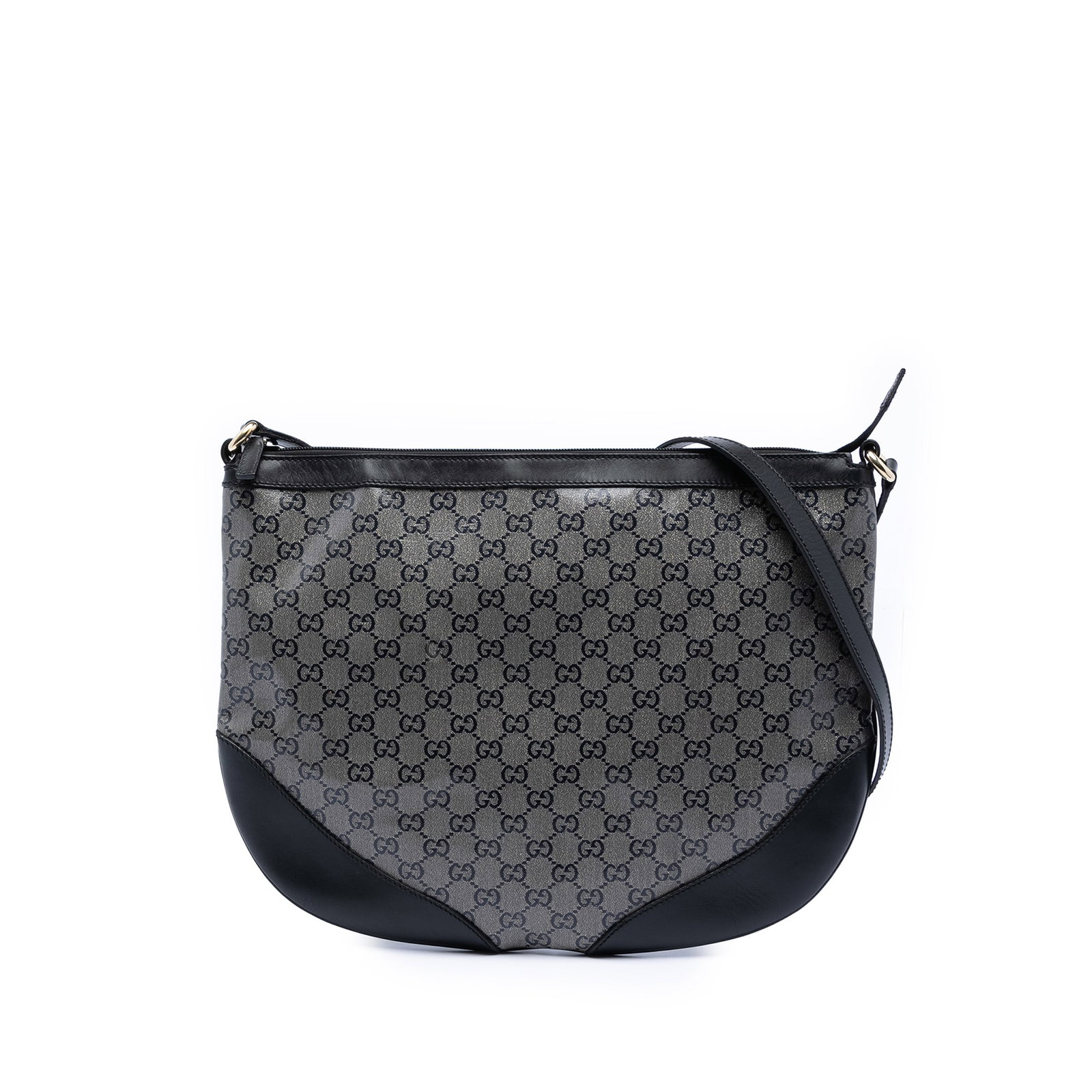 Gucci GG Crystal Coated Canvas Crossbody Bag: Gucci GG Crystal Coated Canvas Crossbody Bag This Gucci GG Crystal Crossbody bag is crafted from coated canvas with leather trim. It features an adjustable flat leather strap, a top zip closure, and b