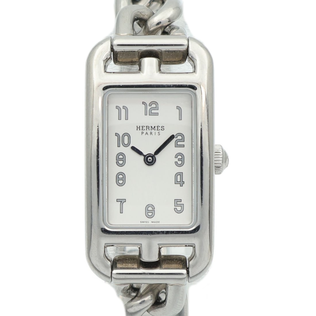 Hermes NA2.110 Nantucket ladies quartz watch in stainless steel: Hermes NA2.110 Nantucket ladies quartz watch in stainless steel Hermes Nantucket Quartz Watch NA2.110 in stainless steel with a white finish, designed for ladies. It features a quartz movement and com