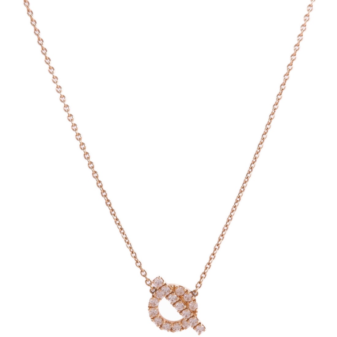 Hermes H219315B Finesse Diamond Pendant Necklace 18K Rose Gold: Hermes H219315B Finesse Diamond Pendant Necklace 18K Rose Gold Hermes Finesse Pendant Necklace model H219315B in K18PG rose gold with diamond accents. This women's necklace is described in clear color