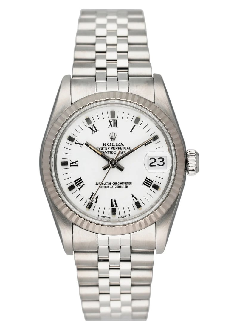 Ladies Rolex Datejust 68274 White Roman Dial Fluted Bezel Jubilee Bracelet (1 of 6)