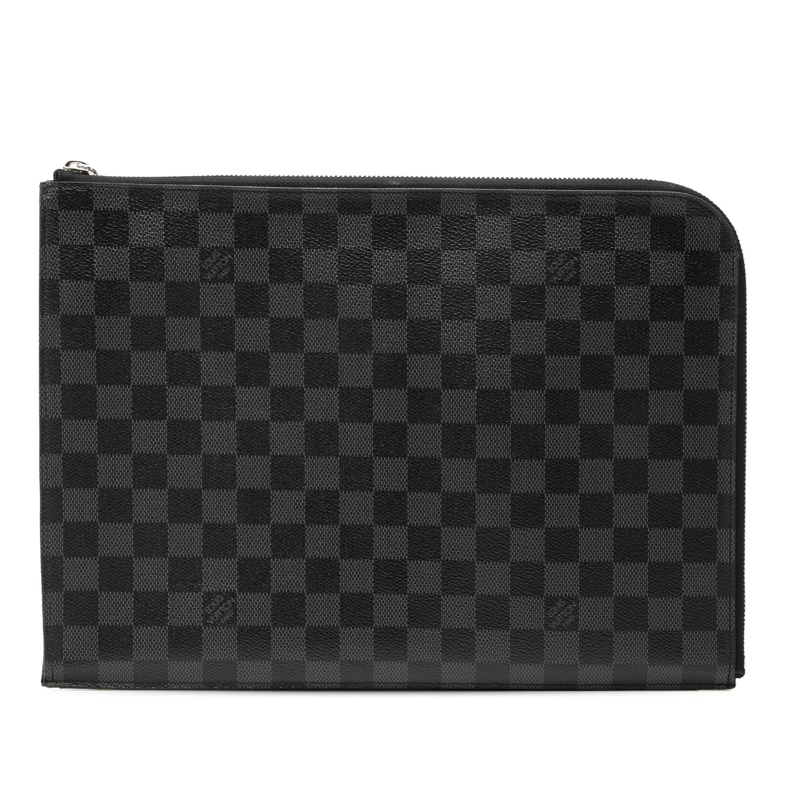Louis Vuitton Damier Graphite Zip Pouch GM: Louis Vuitton Damier Graphite Zip Pouch GM This Louis Vuitton Damier Graphite Pochette Jour GM is crafted from signature Damier Graphite canvas in black. It features a top zip closure and an interior 