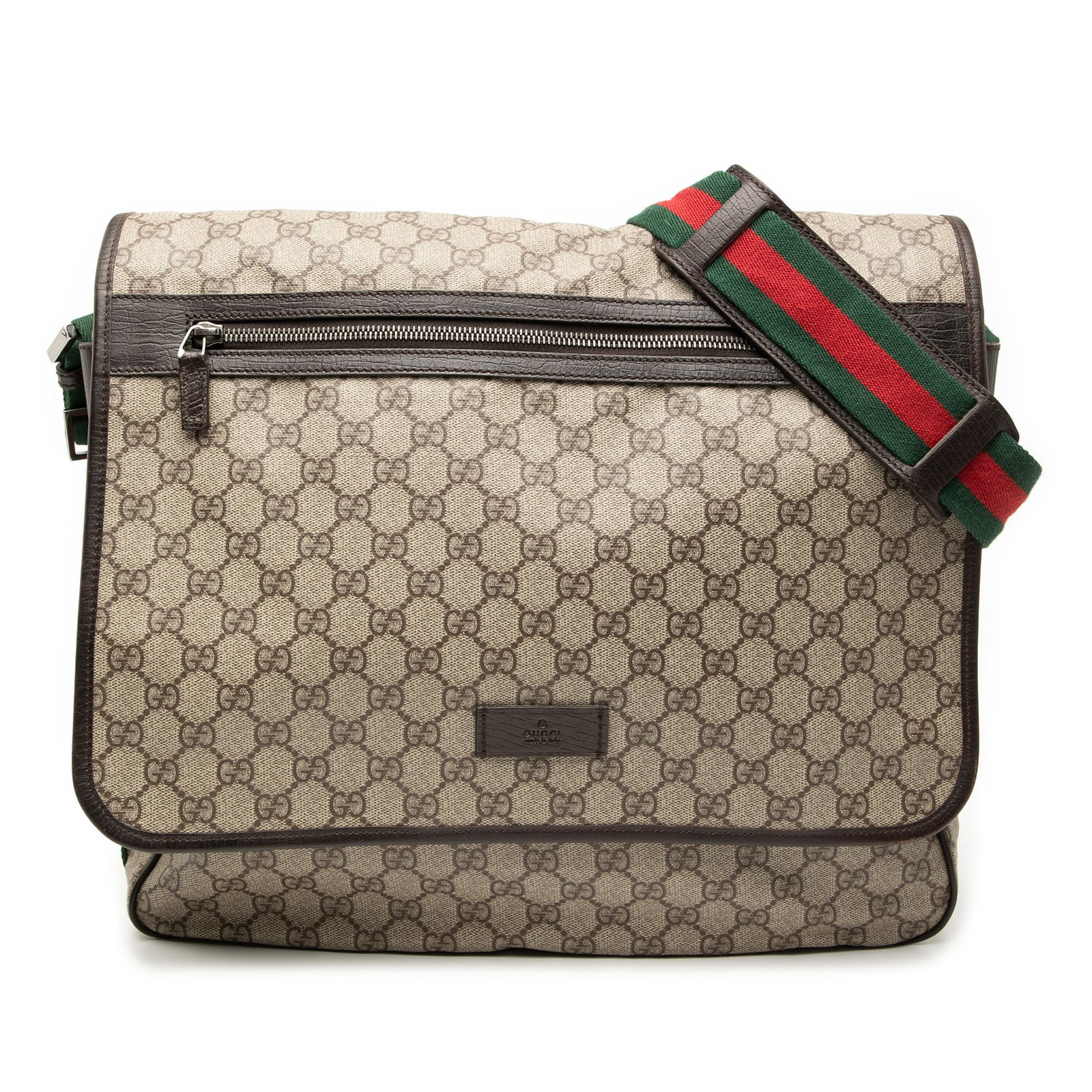 Gucci GG Supreme Web Beige Coated Canvas Crossbody Bag with Leather Trim: Gucci GG Supreme Web Beige Coated Canvas Crossbody Bag with Leather Trim This Gucci GG Supreme Web Crossbody bag features a coated canvas body with leather trim, an adjustable flat canvas web strap, a