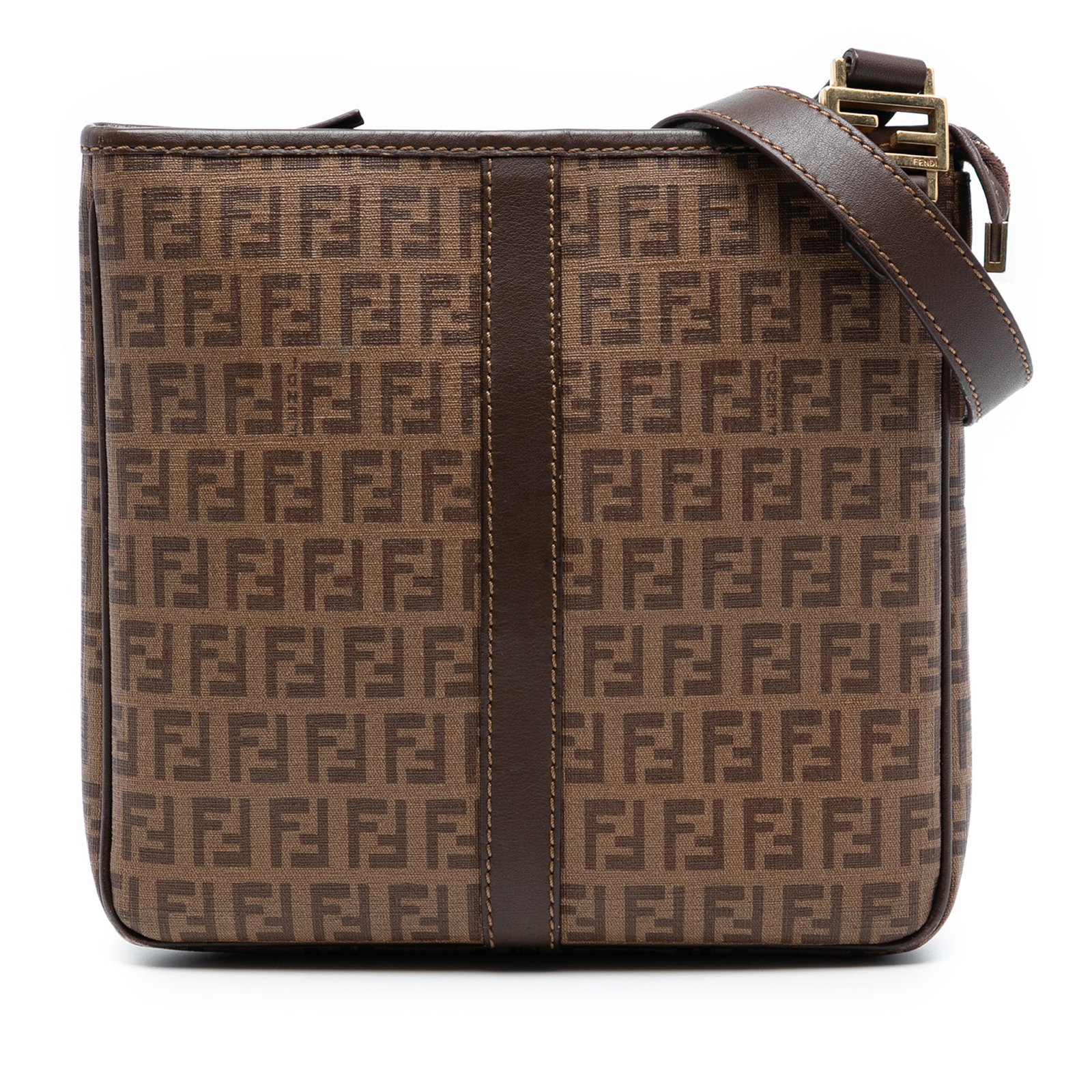 Fendi Zucchino Spalmati Brown Coated Canvas Crossbody Bag with Leather Trim: Fendi Zucchino Spalmati Brown Coated Canvas Crossbody Bag with Leather Trim This Fendi Zucchino Spalmati Crossbody bag features a coated canvas body with leather trim, a flat adjustable leather strap,
