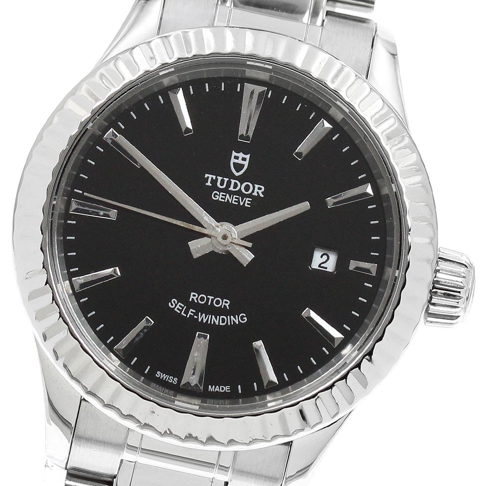 TUDOR Style 12110 Women's Automatic Date Wristwatch: TUDOR Style 12110 Women's Automatic Date Wristwatch TUDOR Style Date automatic women's wristwatch, reference 12110, with a black dial and date function. This pre-owned Swiss-made watch features a stai