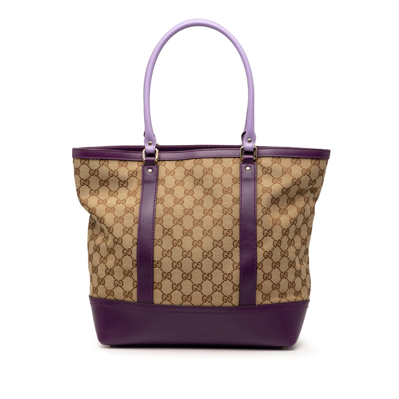 Gucci GG Canvas Tote Bag Beige Leather Trim: Gucci GG Canvas Tote Bag Beige Leather Trim Gucci GG Canvas Tote in beige with a canvas body and leather trim. This tote features rolled leather handles, an open top with lobster clasp closure, and an