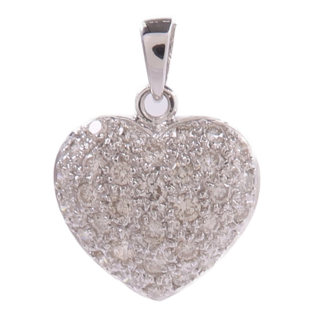 18K White Gold Diamond Jewelry Pendant Top: 18K White Gold Diamond Jewelry Pendant Top Diamond pendant top in 18K white gold with diamond accents. The piece is described as clear in color and measures 18 mm x 13 mm. Condition is B: reasonable w
