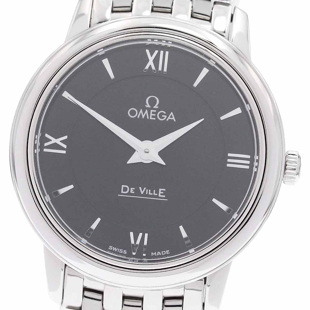 OMEGA De Ville Prestige womens quartz wristwatch ref 424.10.27.60.01.001: OMEGA De Ville Prestige womens quartz wristwatch ref 424.10.27.60.01.001 OMEGA De Ville Prestige women's wristwatch, reference 424.10.27.60.01.001, with quartz movement and black dial. This pre-owned 