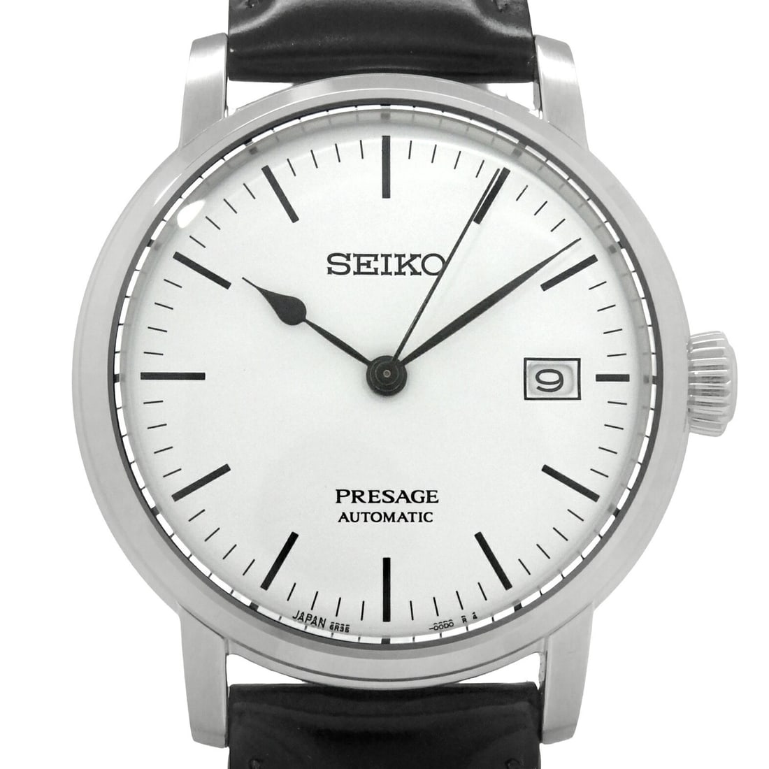Seiko Presage SARX065 Men's White Dial Wristwatch: Seiko Presage SARX065 Men's White Dial Wristwatch Seiko Presage Prestige Line SARX065 men's wristwatch with a white dial. It features an automatic movement, stainless steel and leather construction, a