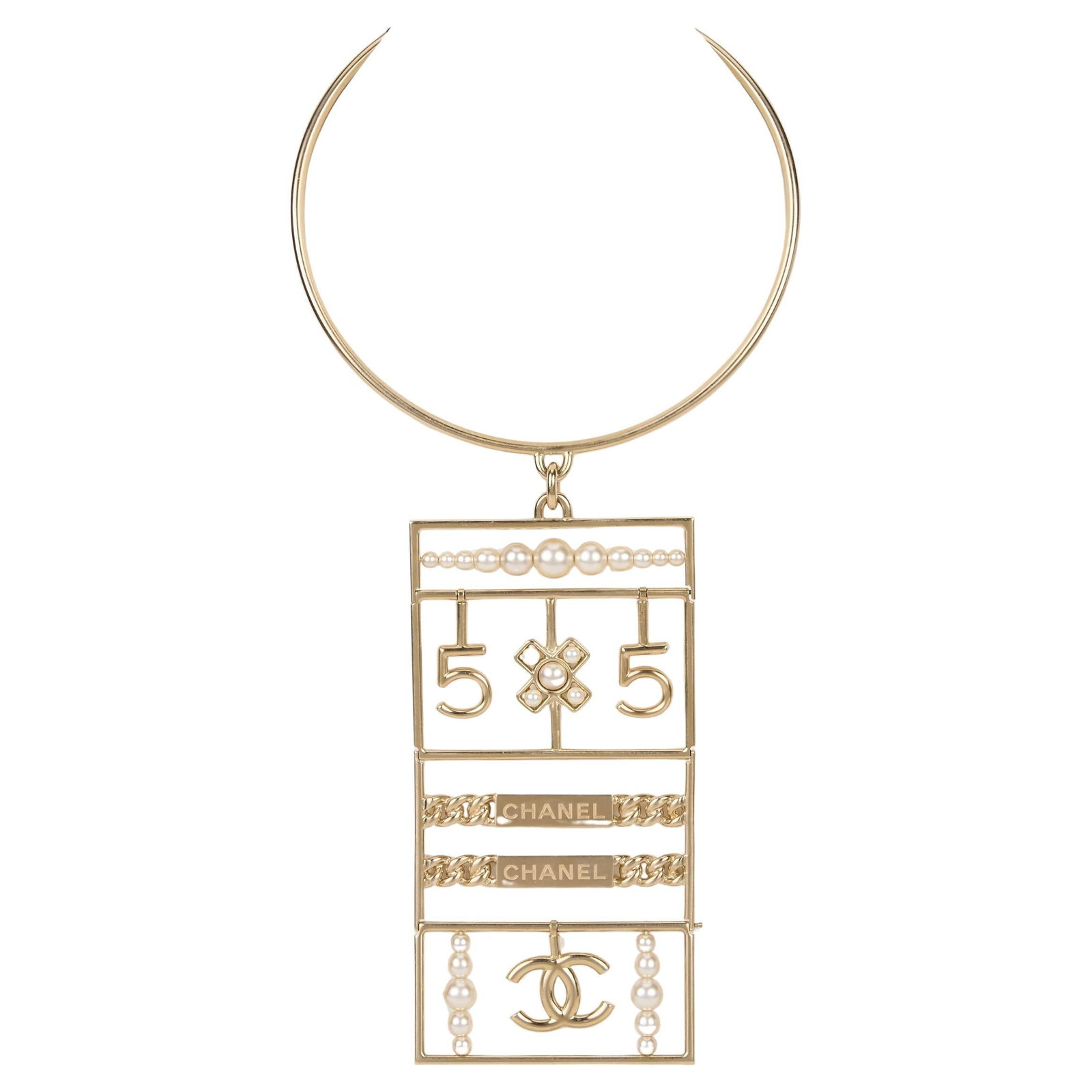 Chanel Oversized Pendant Choker Necklace Light Gold 2015 New with Box (1 of 6)