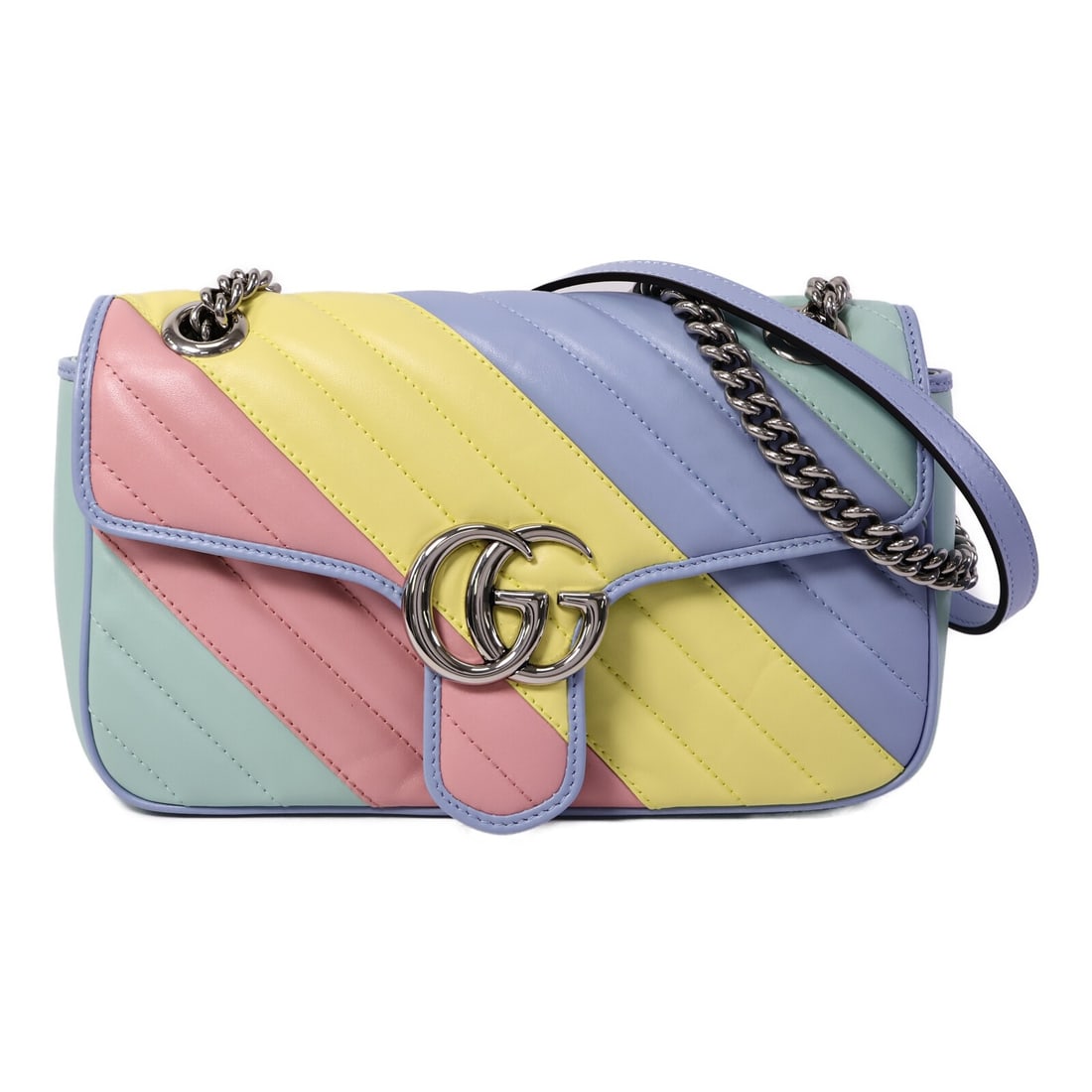 Gucci GG Marmont 443497 multicolor calfskin shoulder bag: Gucci GG Marmont 443497 multicolor calfskin shoulder bag A Gucci GG Marmont shoulder bag in multicolor calfskin (cowhide) leather, model 443497. It features one inside zip pocket and comes in very goo