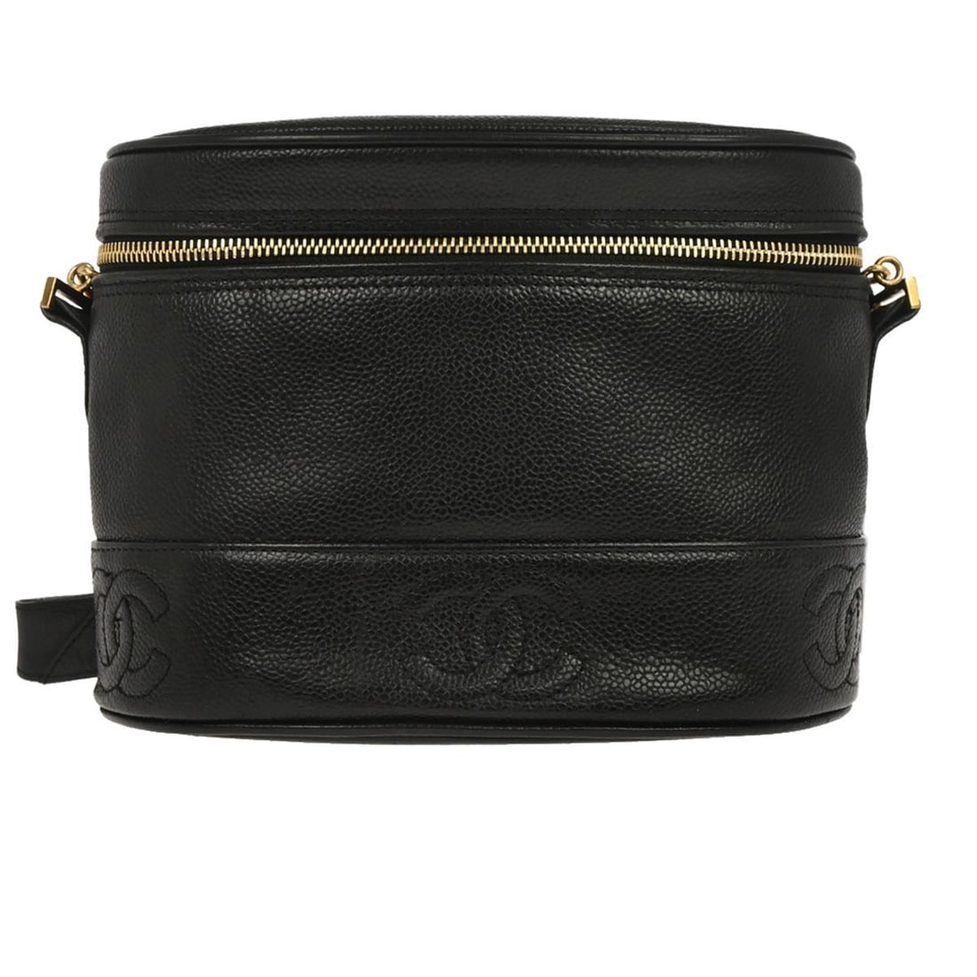 CHANEL Triple CC Medium Shoulder Bag in Black Caviar Leather: CHANEL Triple CC Medium Shoulder Bag in Black Caviar Leather Chanel Triple CC shoulder bag in black caviar skin leather with a zip closure and shoulder strap. Made in Italy, this medium bag includes a