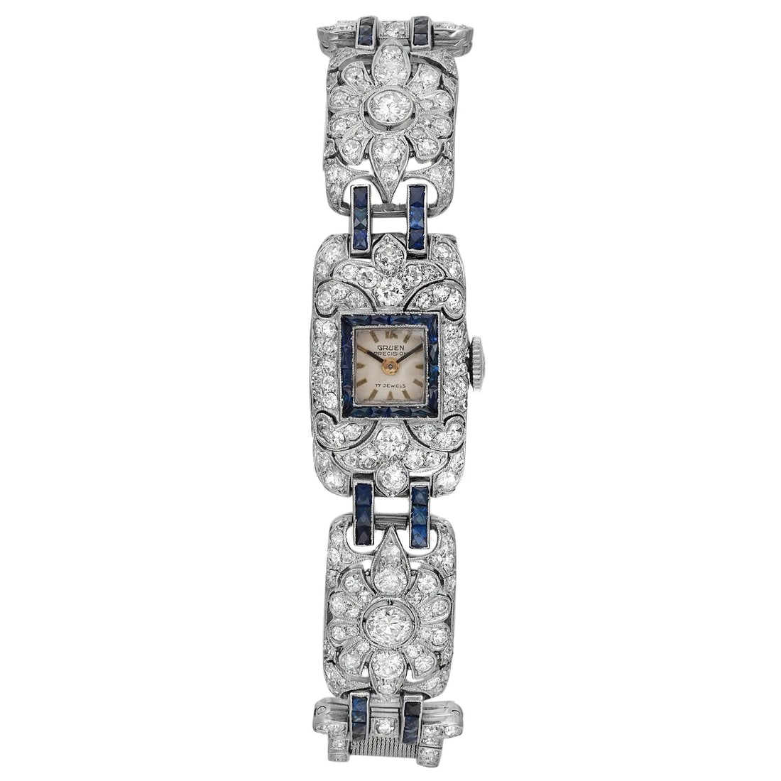 Platinum Art Deco Ladies Wristwatch with Diamonds and Silver Dial by Gruen (1 of 10)