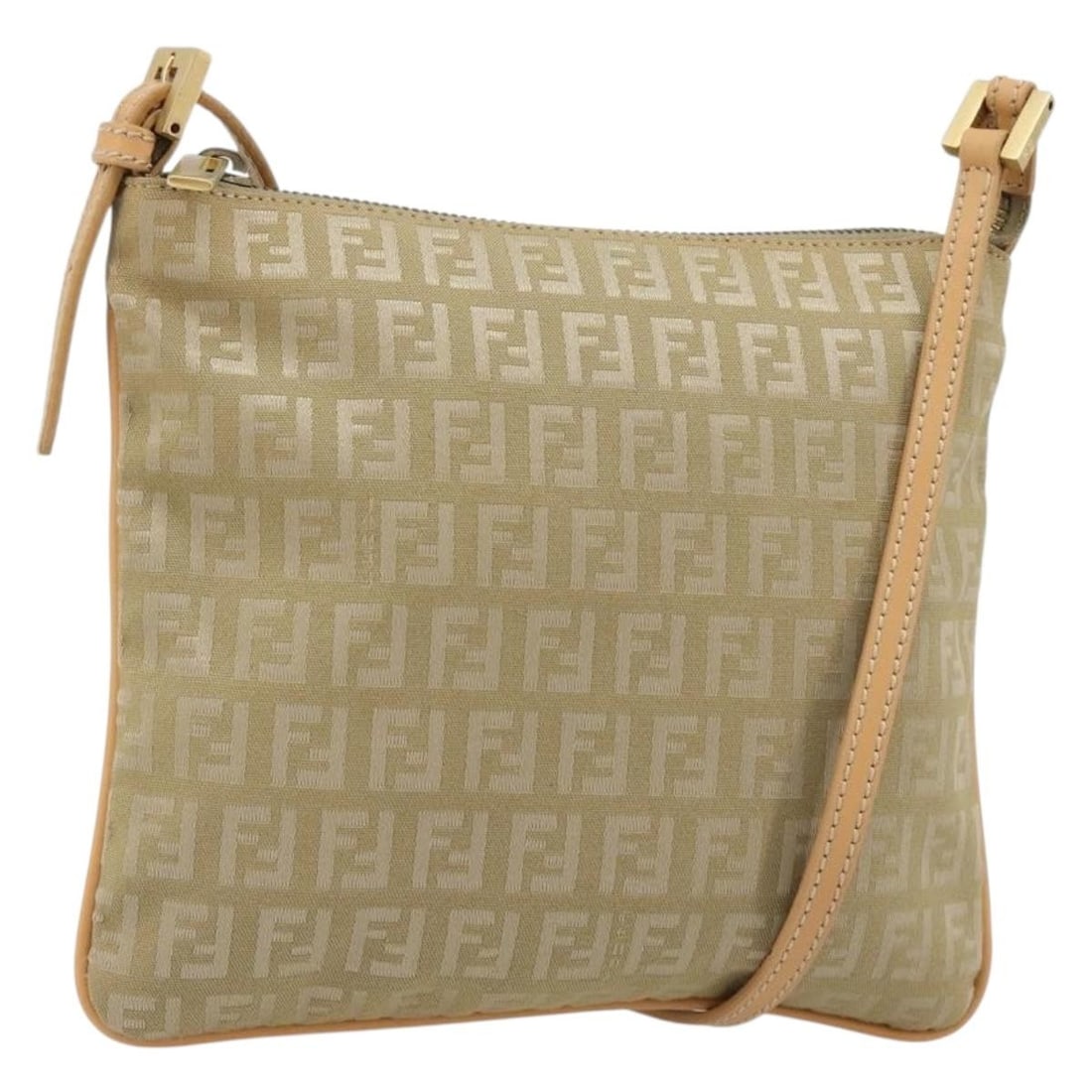FENDI Zucchino Canvas Shoulder Bag Beige Gold Italy: FENDI Zucchino Canvas Shoulder Bag Beige Gold Italy Fendi Zucchino Canvas Shoulder Bag in beige and gold, made in Italy. This women's shoulder bag features Zucchino canvas exterior material and a shou