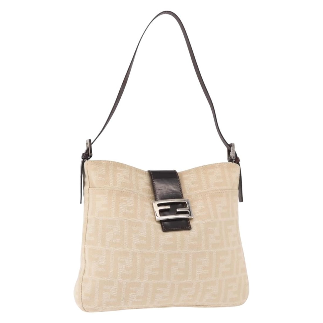 Fendi Mamma Baguette Shoulder Bag Zucca Canvas Beige Silver: Fendi Mamma Baguette Shoulder Bag Zucca Canvas Beige Silver Fendi Zucca Canvas Mamma Baguette shoulder bag in beige and silver, made in Italy. This women's bag features the Zucca canvas exterior and c