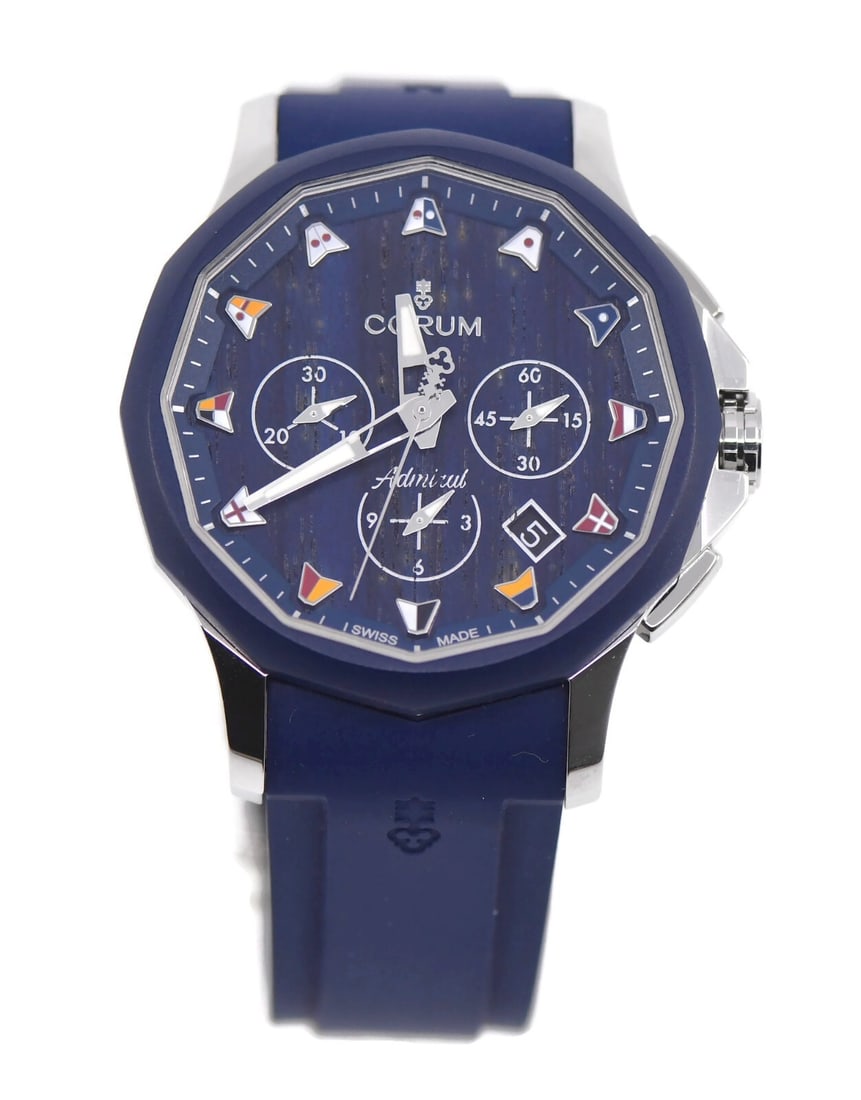 Corum Admiral's Cup Legend Chronograph Stainless Steel Watch A984/03597 with Box and Papers: Corum Admiral's Cup Legend Chronograph Stainless Steel Watch A984/03597 with Box and Papers Experience the elegance of the Corum Admiral's Cup Legend Chronograph Watch. This sophisticated wristwatch f