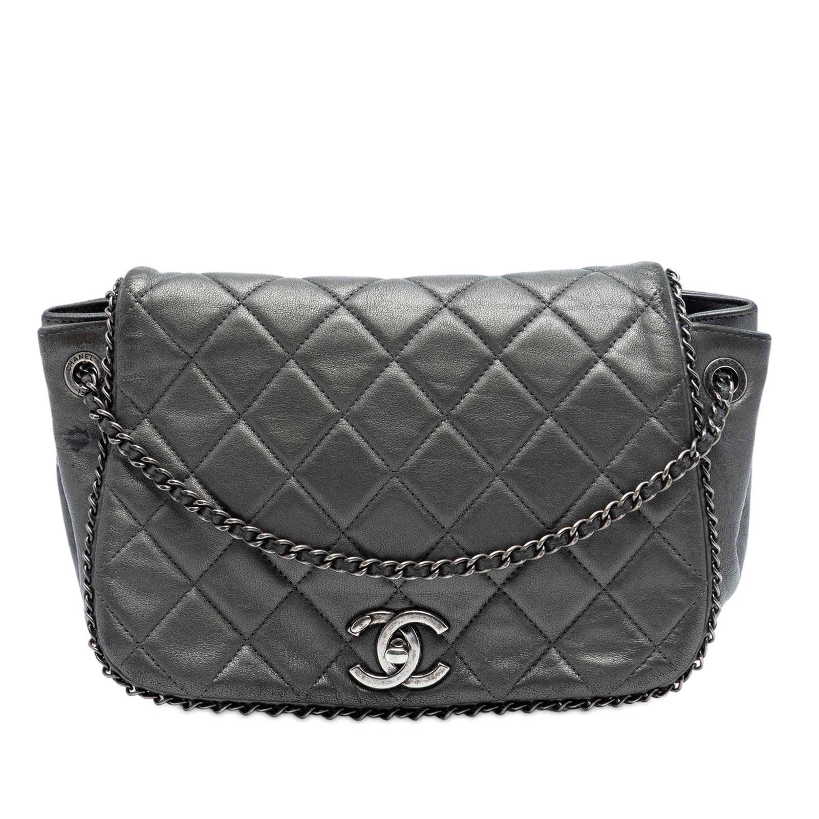 Chanel Enchained Accordion Small Gray Quilted Calfskin Crossbody Flap Bag (1 of 7)