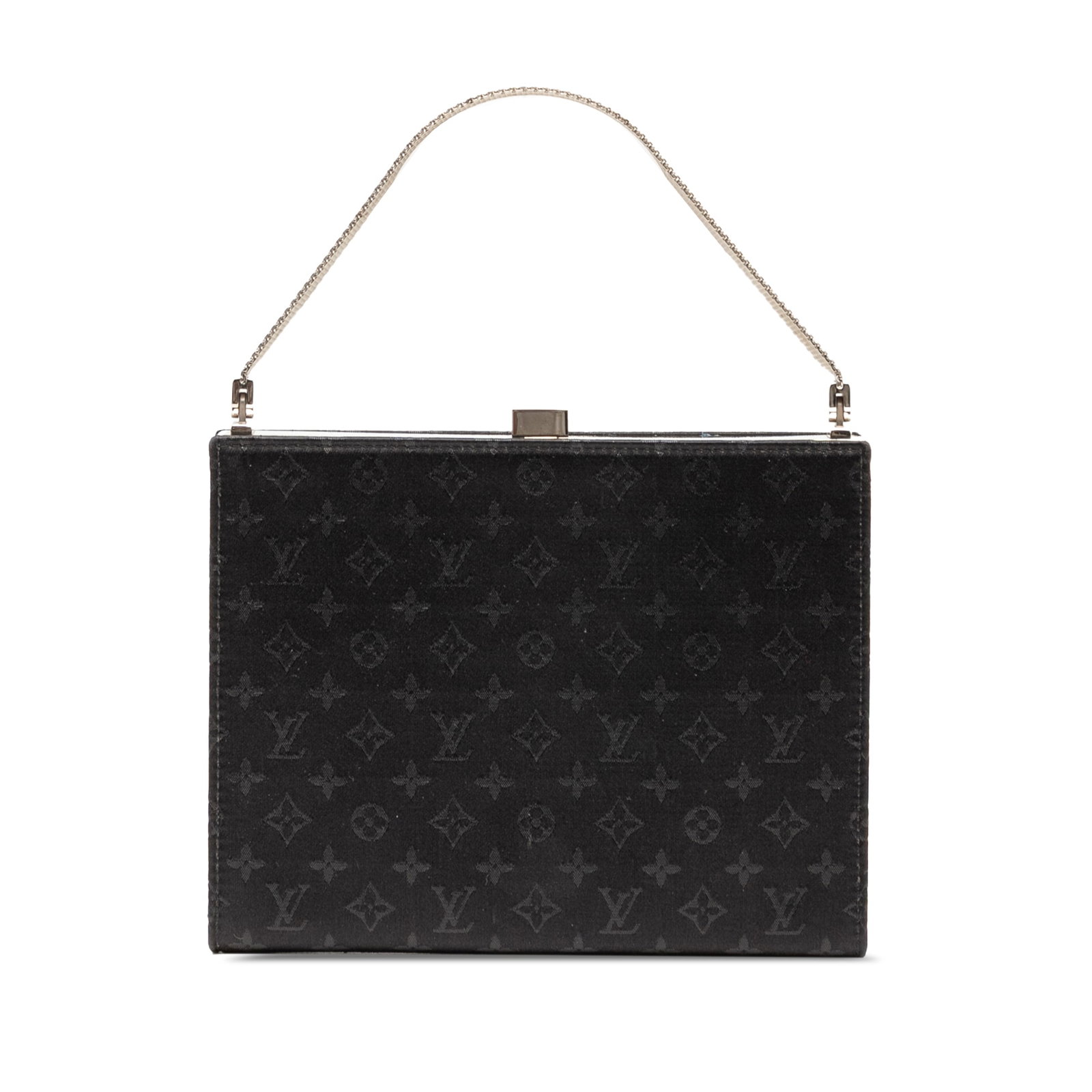 Louis Vuitton Monogram Satin Ange PM Black Bag: Louis Vuitton Monogram Satin Ange PM Black Bag This Louis Vuitton Monogram Satin Ange PM bag is a stylish accessory crafted from a luxurious monogram satin fabric. It features a mesh metal handle and 