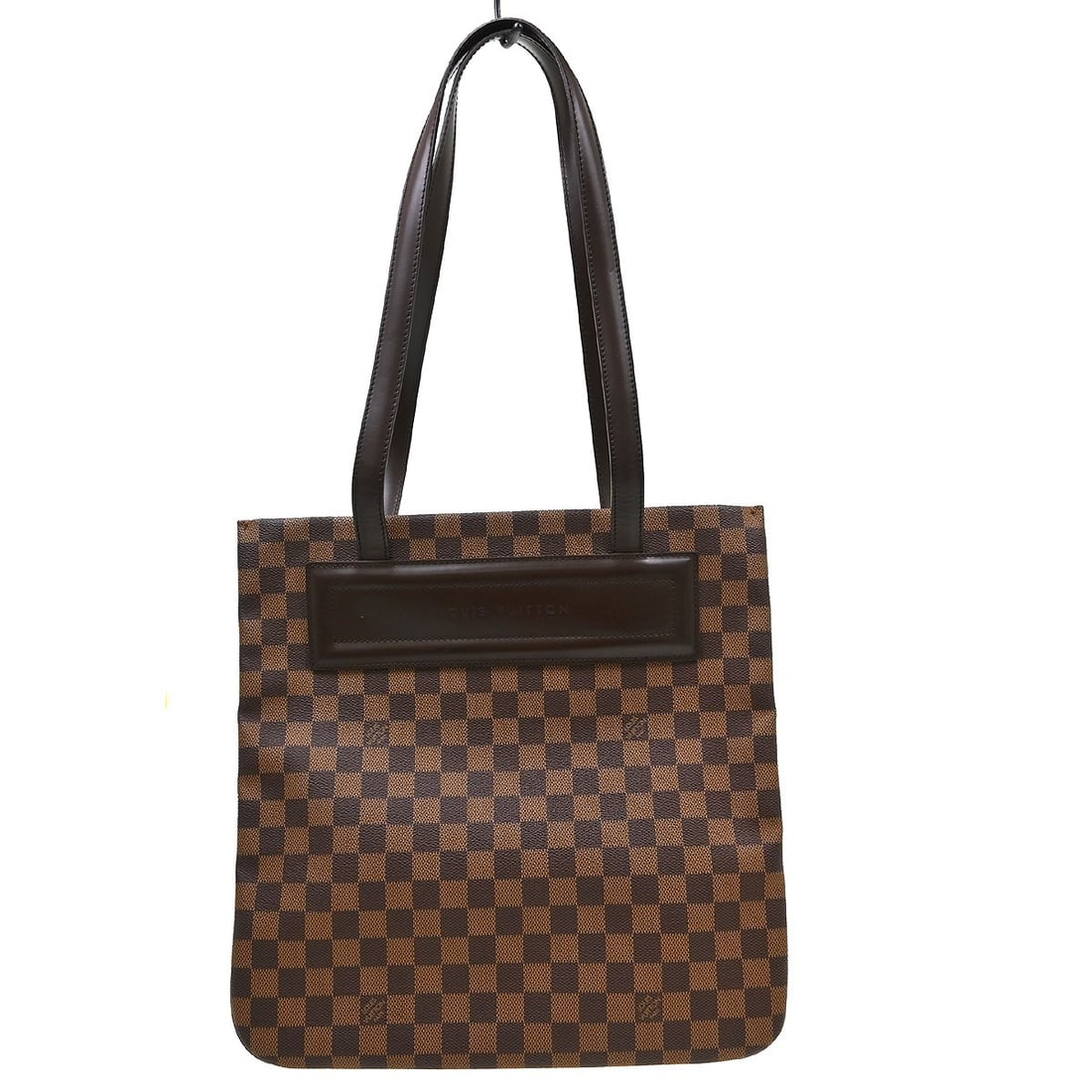 Louis Vuitton Clifton Damier Ebene Canvas Tote N51149: Louis Vuitton Clifton Damier Ebene Canvas Tote N51149 Vintage Louis Vuitton Clifton tote bag in Damier canvas with brown leather trim and double handles. This open-top medium tote features a red canva