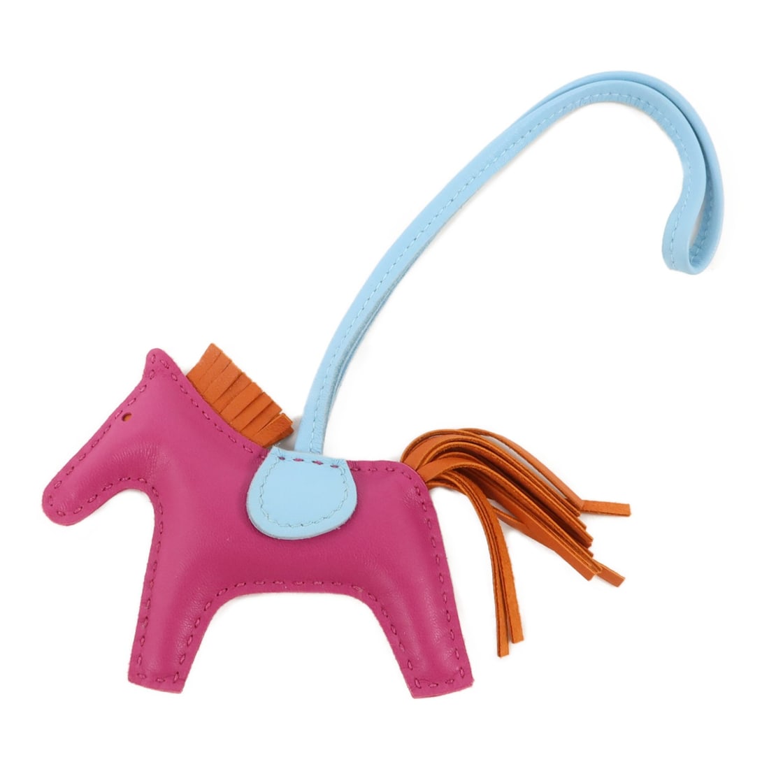 Hermes Rodeo PM Milo Lambskin Bag Charm Rose Purple Celeste Cornaline: Hermes Rodeo PM Milo Lambskin Bag Charm Rose Purple Celeste Cornaline Hermes Rodeo PM charm made from Agneau Milo lambskin (sheep leather) in Rose Purple, Celeste, and Cornaline. It comes with a stora