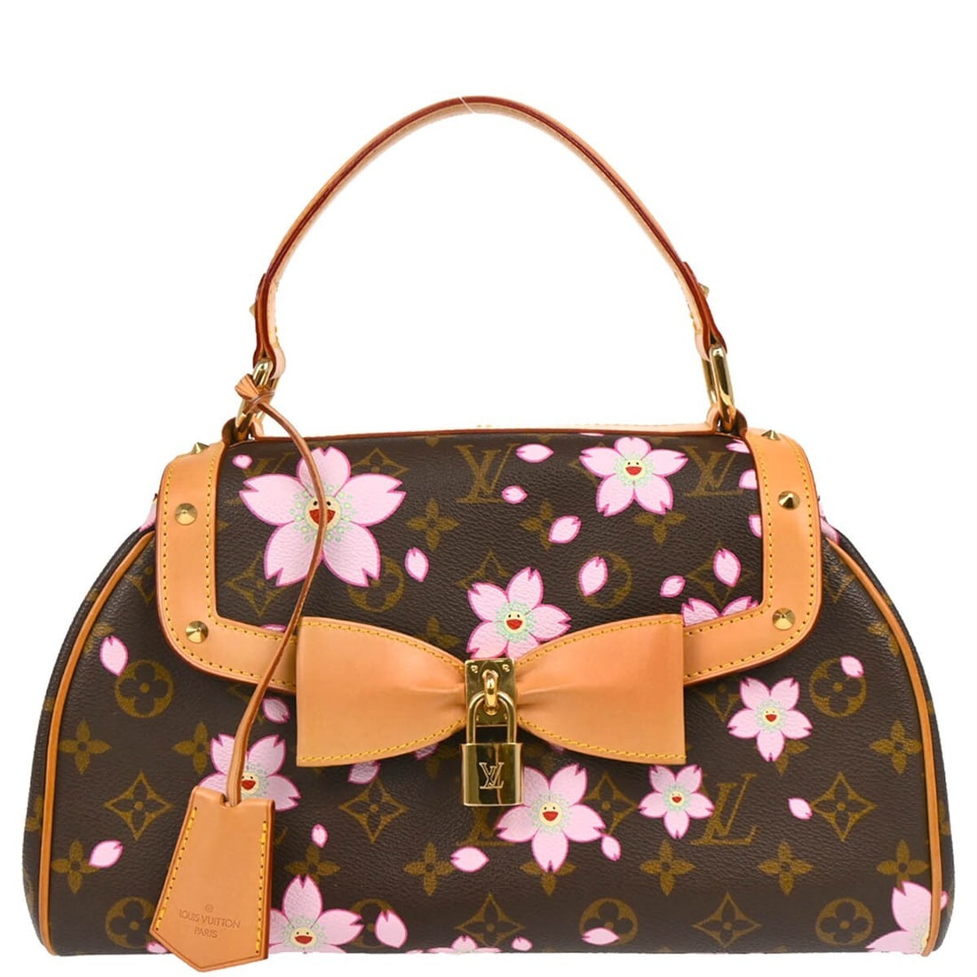 Louis Vuitton Sac Retro PM Monogram Cherry Blossom Top Handle Bag: Louis Vuitton Sac Retro PM Monogram Cherry Blossom Top Handle Bag Louis Vuitton Sac Retro PM handbag from the Monogram Cherry Blossom line, featuring the Takashi Murakami design in brown and pink tone