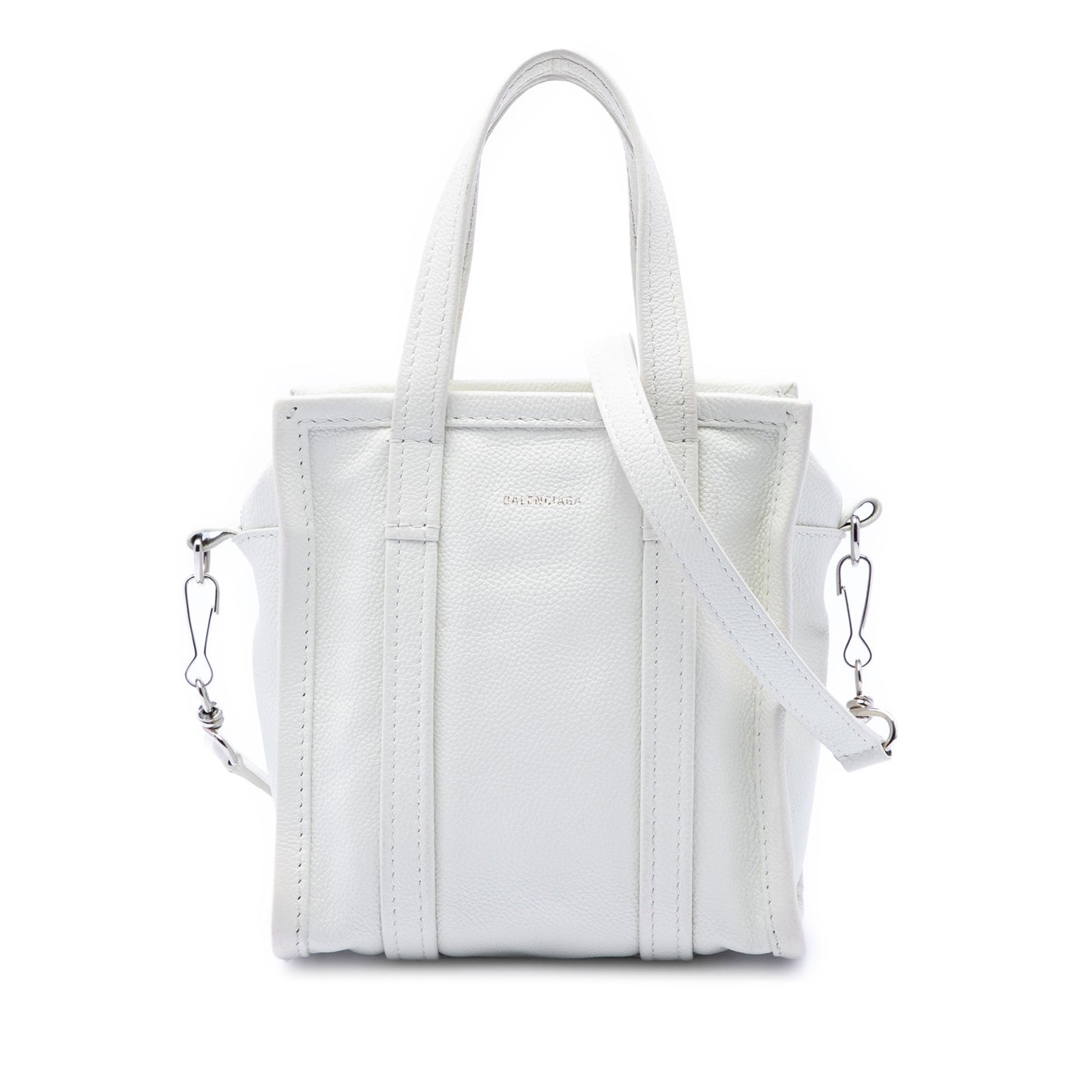 Balenciaga Bazar Shopper Satchel XXS Lambskin Leather Bag: Balenciaga Bazar Shopper Satchel XXS Lambskin Leather Bag This Balenciaga Lambskin Bazar Shopper Satchel XXS is crafted from lambskin leather and features flat handles, a detachable shoulder strap, du